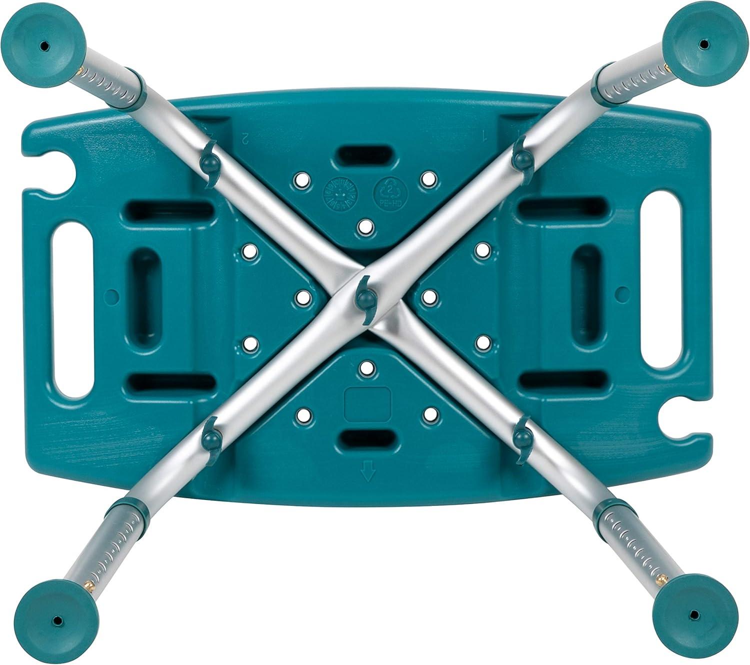 imageFlash Furniture HERCULES Series ToolFree and Quick Assembly 300 Lb Capacity Adjustable Gray Bath ampamp Shower Chair with Extra Large BackTeal