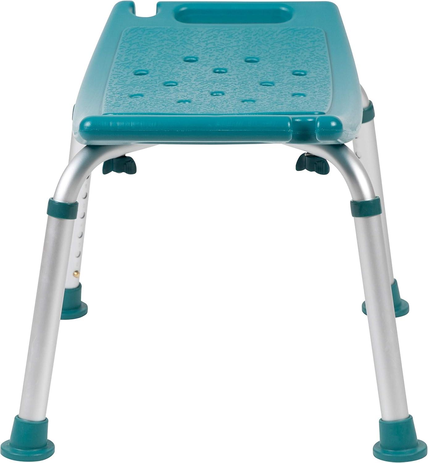 imageFlash Furniture HERCULES Series ToolFree and Quick Assembly 300 Lb Capacity Adjustable Gray Bath ampamp Shower Chair with Extra Large BackTeal