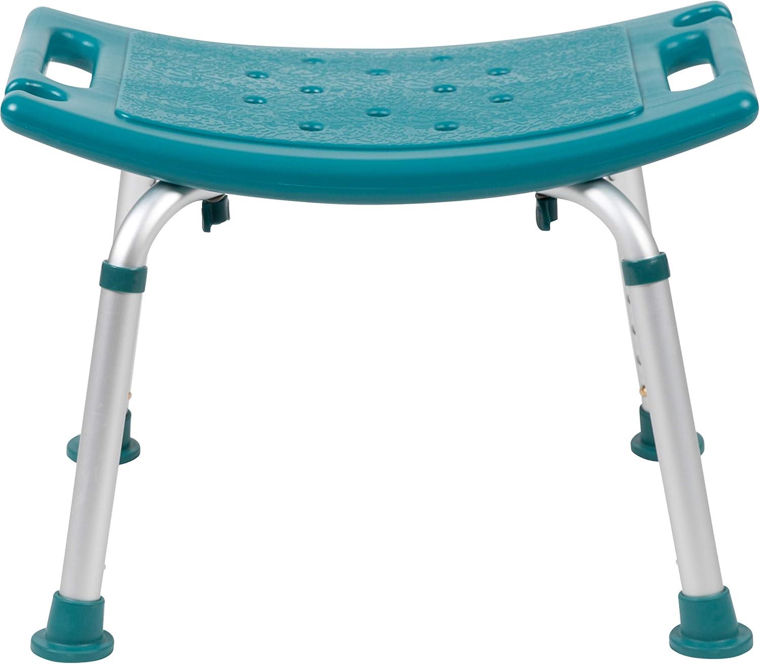 imageFlash Furniture HERCULES Series ToolFree and Quick Assembly 300 Lb Capacity Adjustable Gray Bath ampamp Shower Chair with Extra Large BackTeal