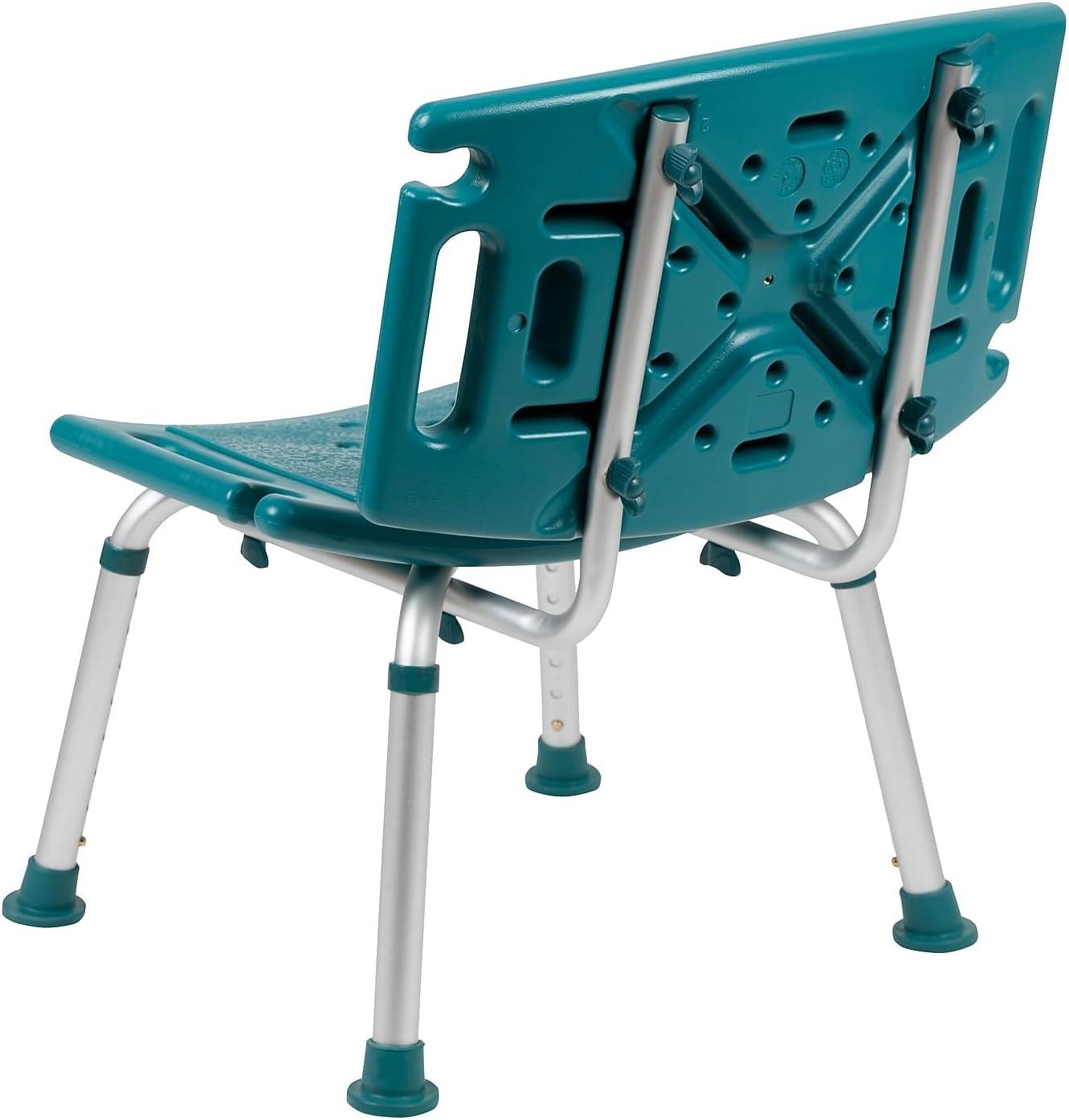imageFlash Furniture HERCULES Series ToolFree and Quick Assembly 300 Lb Capacity Adjustable Gray Bath ampamp Shower Chair with Extra Large BackTeal