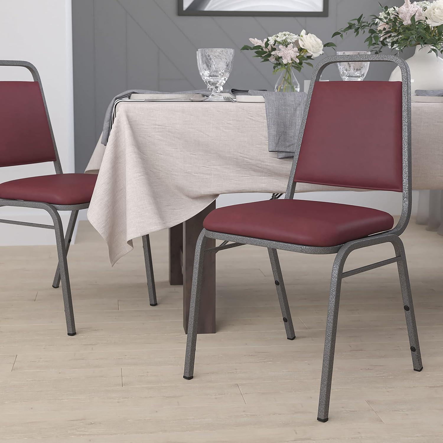 imageFlash Furniture HERCULES Series Trapezoidal Back Stacking Banquet Chair in Burgundy Vinyl Silver Vein FrameBurgundy VinylSilver Vein Frame