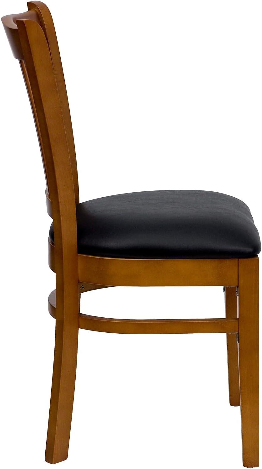 imageFlash Furniture HERCULES Series Vertical Slat Back Walnut Wood Restaurant ChairBlack Vinyl SeatCherry Wood Frame