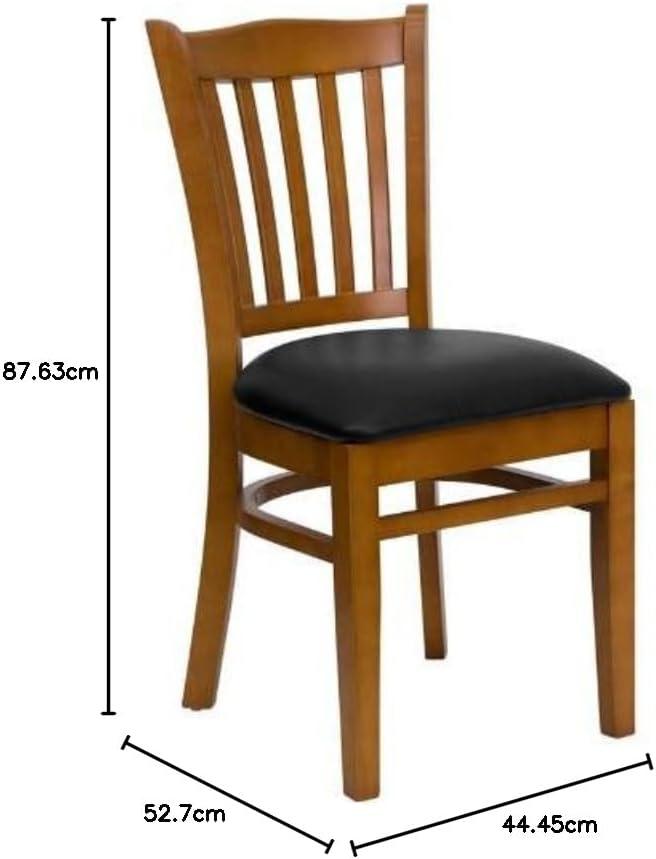 imageFlash Furniture HERCULES Series Vertical Slat Back Walnut Wood Restaurant ChairBlack Vinyl SeatCherry Wood Frame