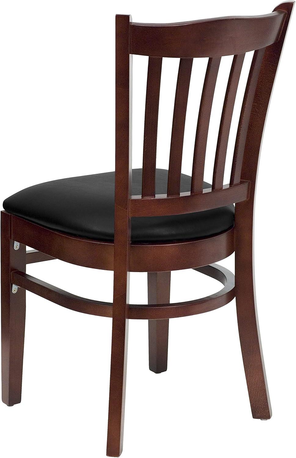 imageFlash Furniture HERCULES Series Vertical Slat Back Walnut Wood Restaurant ChairBlack Vinyl SeatMahogany Wood Frame