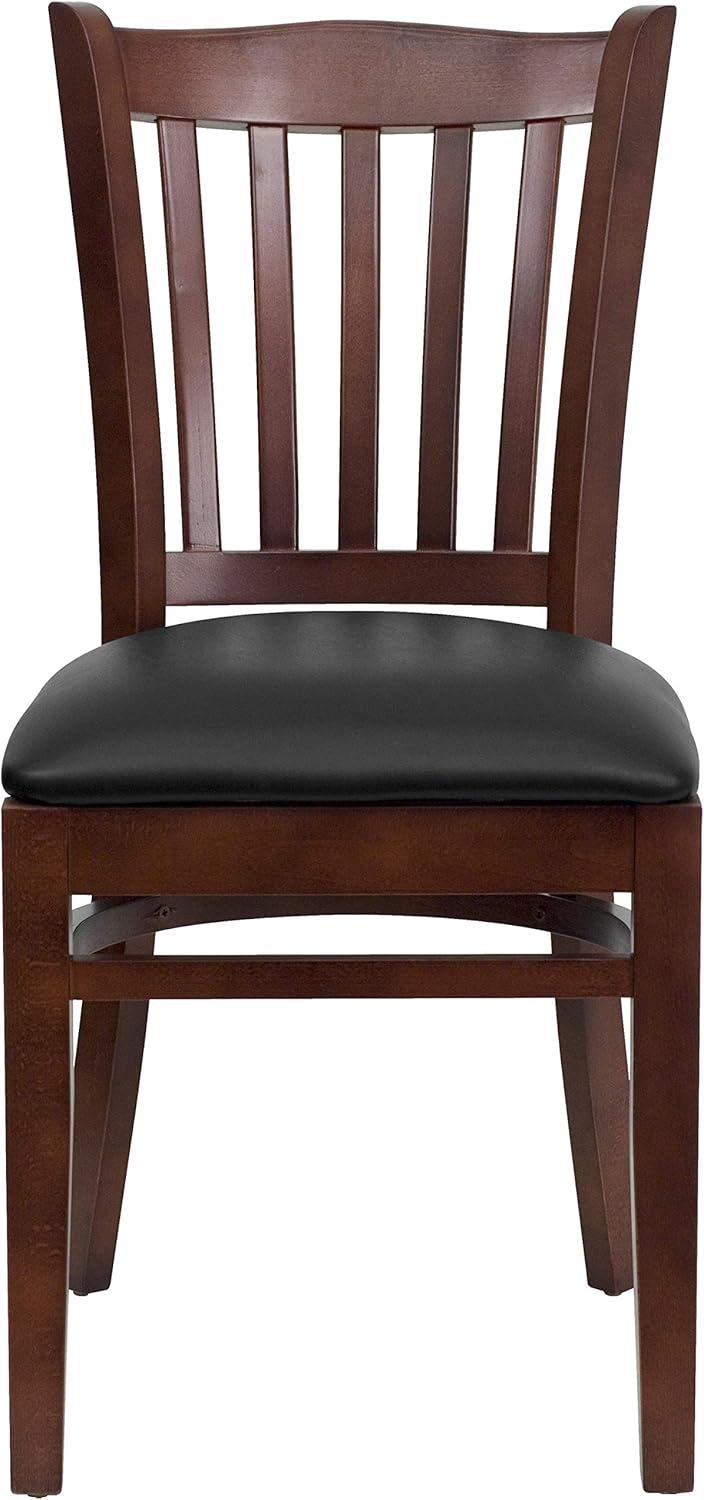 imageFlash Furniture HERCULES Series Vertical Slat Back Walnut Wood Restaurant ChairBlack Vinyl SeatMahogany Wood Frame