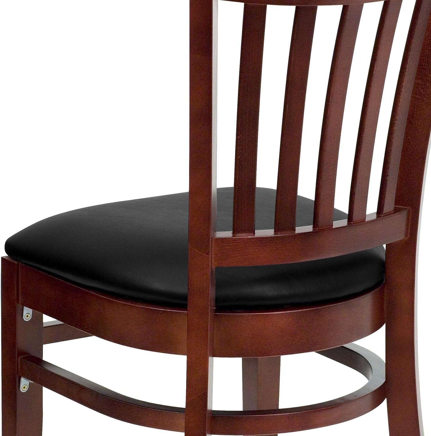 imageFlash Furniture HERCULES Series Vertical Slat Back Walnut Wood Restaurant ChairBlack Vinyl SeatMahogany Wood Frame