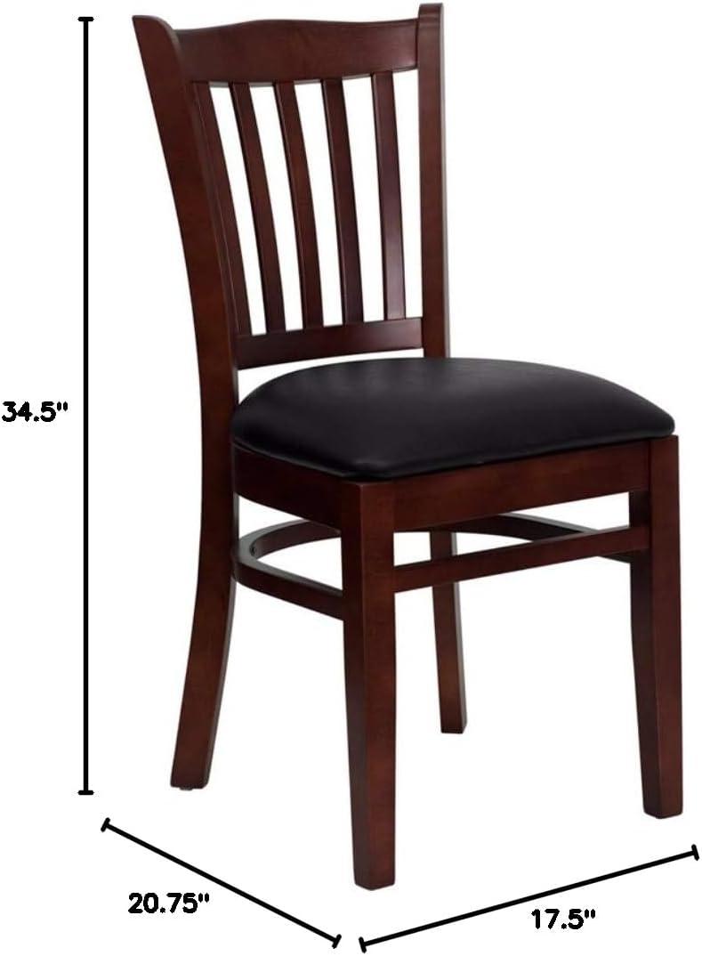 imageFlash Furniture HERCULES Series Vertical Slat Back Walnut Wood Restaurant ChairBlack Vinyl SeatMahogany Wood Frame