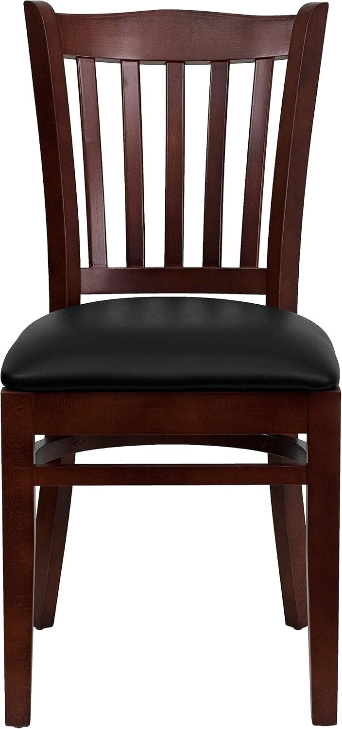 imageFlash Furniture HERCULES Series Vertical Slat Back Walnut Wood Restaurant ChairBlack Vinyl SeatMahogany Wood Frame