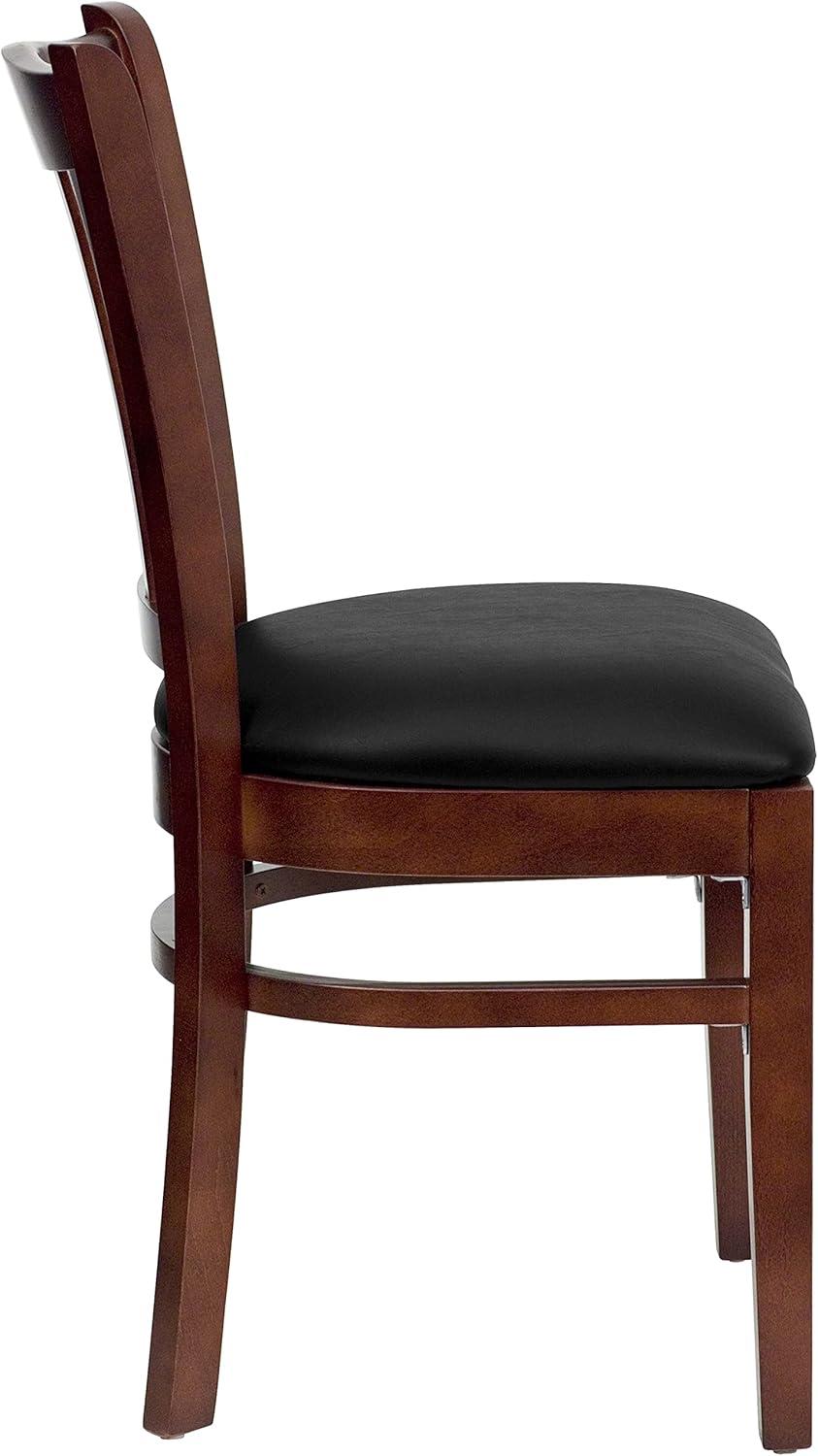 imageFlash Furniture HERCULES Series Vertical Slat Back Walnut Wood Restaurant ChairBlack Vinyl SeatMahogany Wood Frame