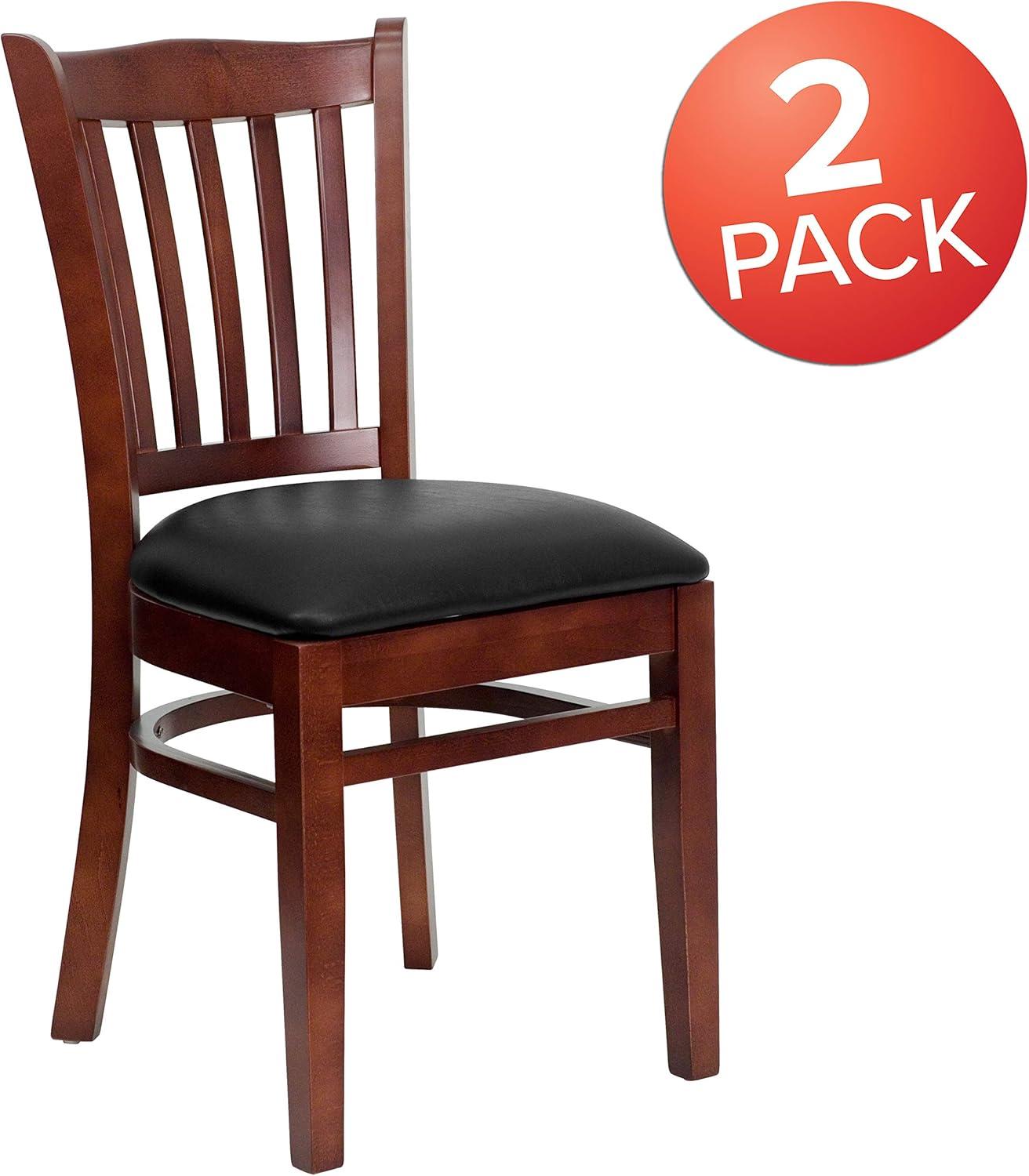 imageFlash Furniture HERCULES Series Vertical Slat Back Walnut Wood Restaurant ChairBlack Vinyl SeatMahogany Wood Frame