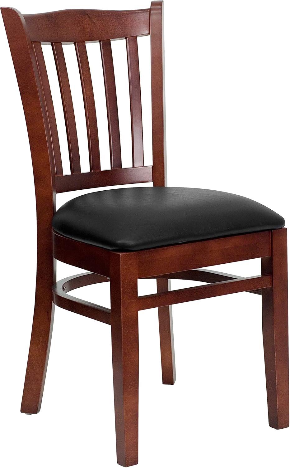 imageFlash Furniture HERCULES Series Vertical Slat Back Walnut Wood Restaurant ChairBlack Vinyl SeatMahogany Wood Frame