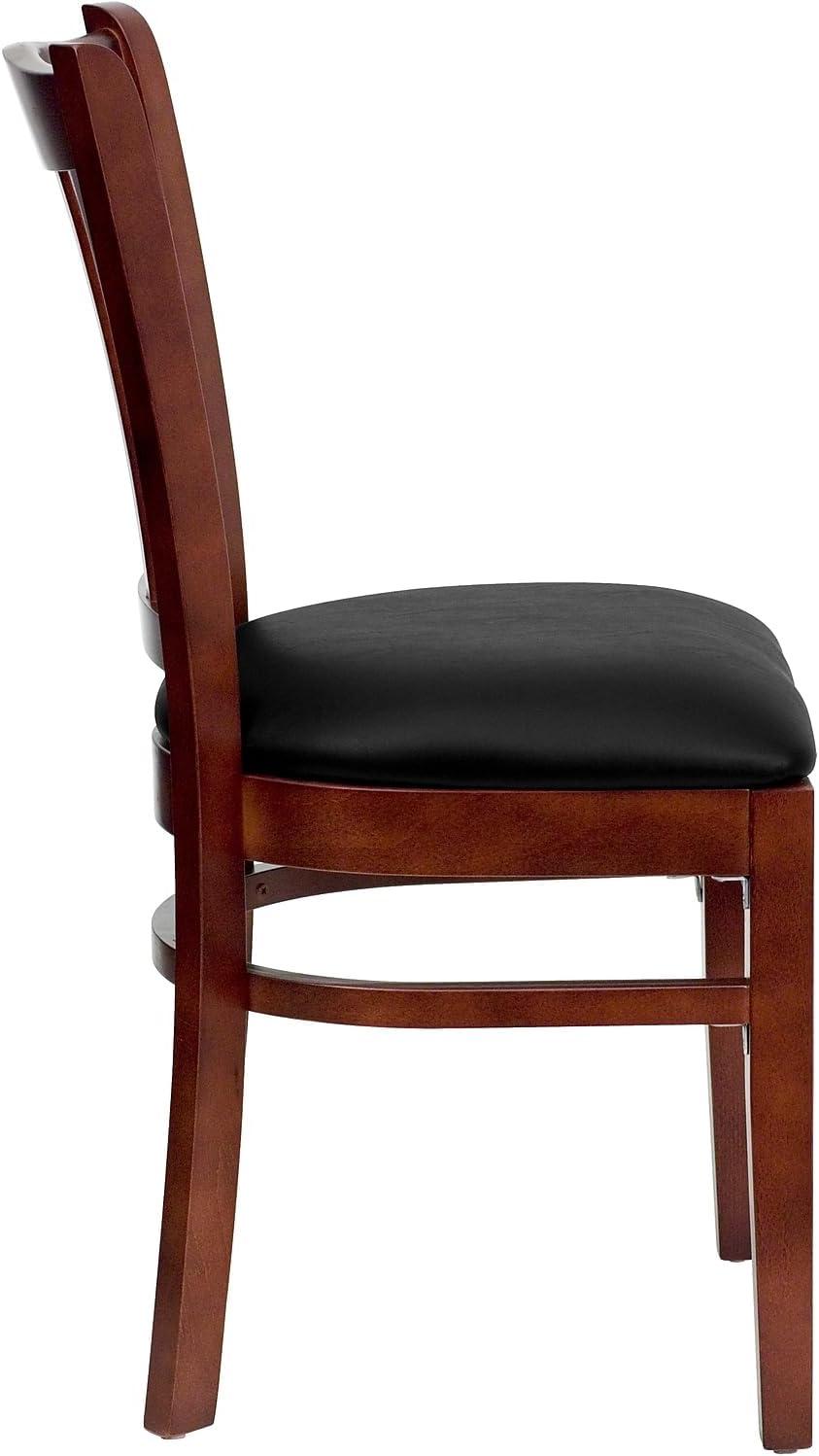 imageFlash Furniture HERCULES Series Vertical Slat Back Walnut Wood Restaurant ChairBlack Vinyl SeatMahogany Wood Frame