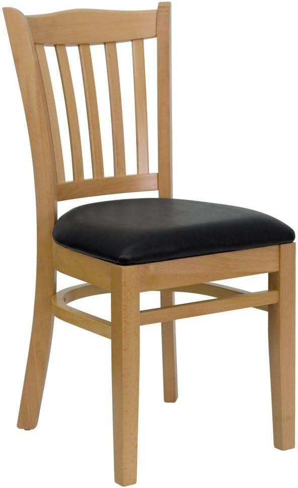 imageFlash Furniture HERCULES Series Vertical Slat Back Walnut Wood Restaurant ChairBlack Vinyl SeatNatural Wood Frame