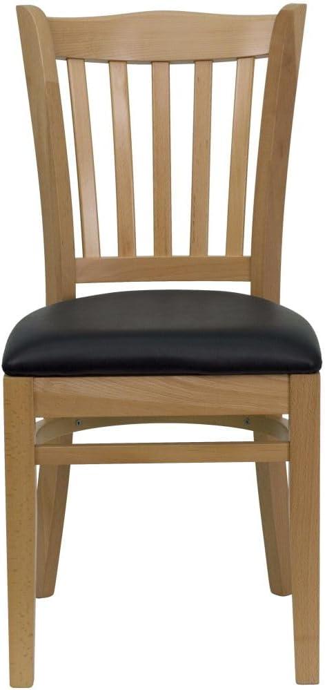 imageFlash Furniture HERCULES Series Vertical Slat Back Walnut Wood Restaurant ChairBlack Vinyl SeatNatural Wood Frame