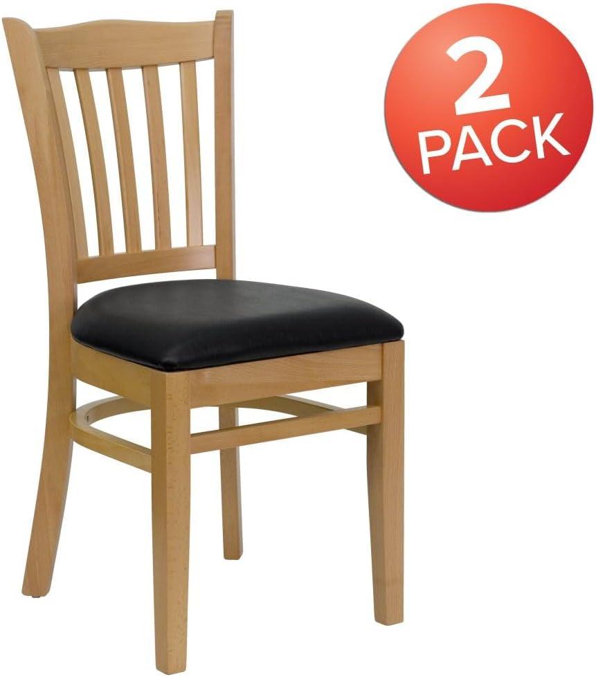 imageFlash Furniture HERCULES Series Vertical Slat Back Walnut Wood Restaurant ChairBlack Vinyl SeatNatural Wood Frame