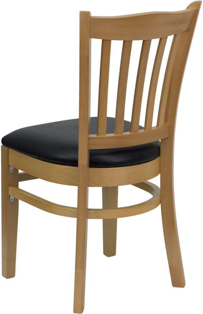 imageFlash Furniture HERCULES Series Vertical Slat Back Walnut Wood Restaurant ChairBlack Vinyl SeatNatural Wood Frame