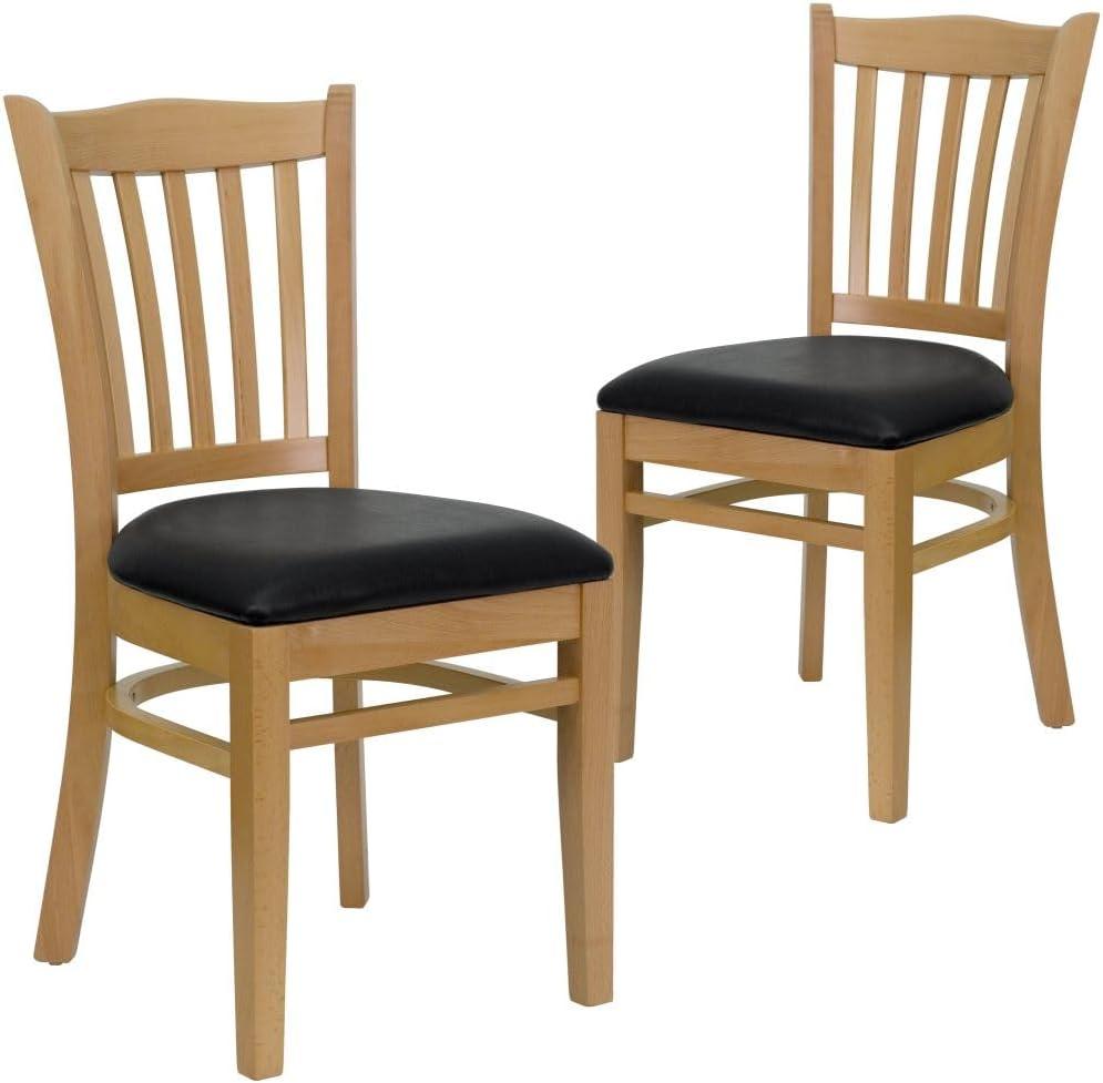 imageFlash Furniture HERCULES Series Vertical Slat Back Walnut Wood Restaurant ChairBlack Vinyl SeatNatural Wood Frame