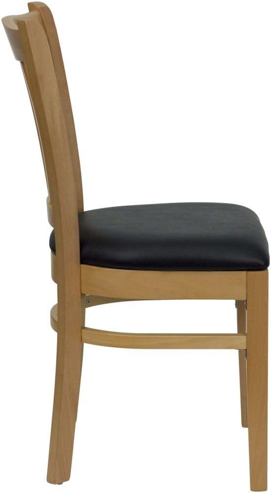 imageFlash Furniture HERCULES Series Vertical Slat Back Walnut Wood Restaurant ChairBlack Vinyl SeatNatural Wood Frame