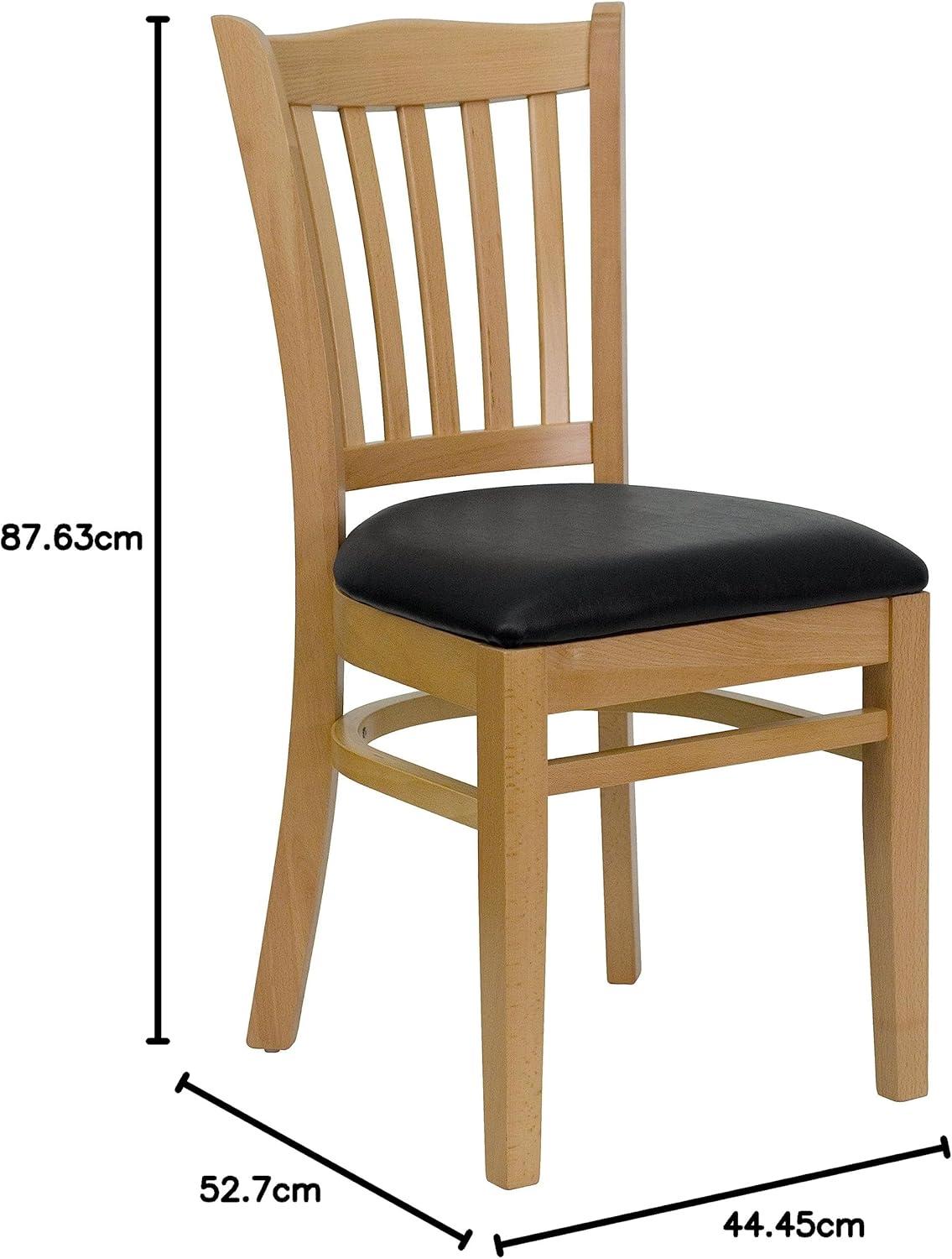 imageFlash Furniture HERCULES Series Vertical Slat Back Walnut Wood Restaurant ChairBlack Vinyl SeatNatural Wood Frame