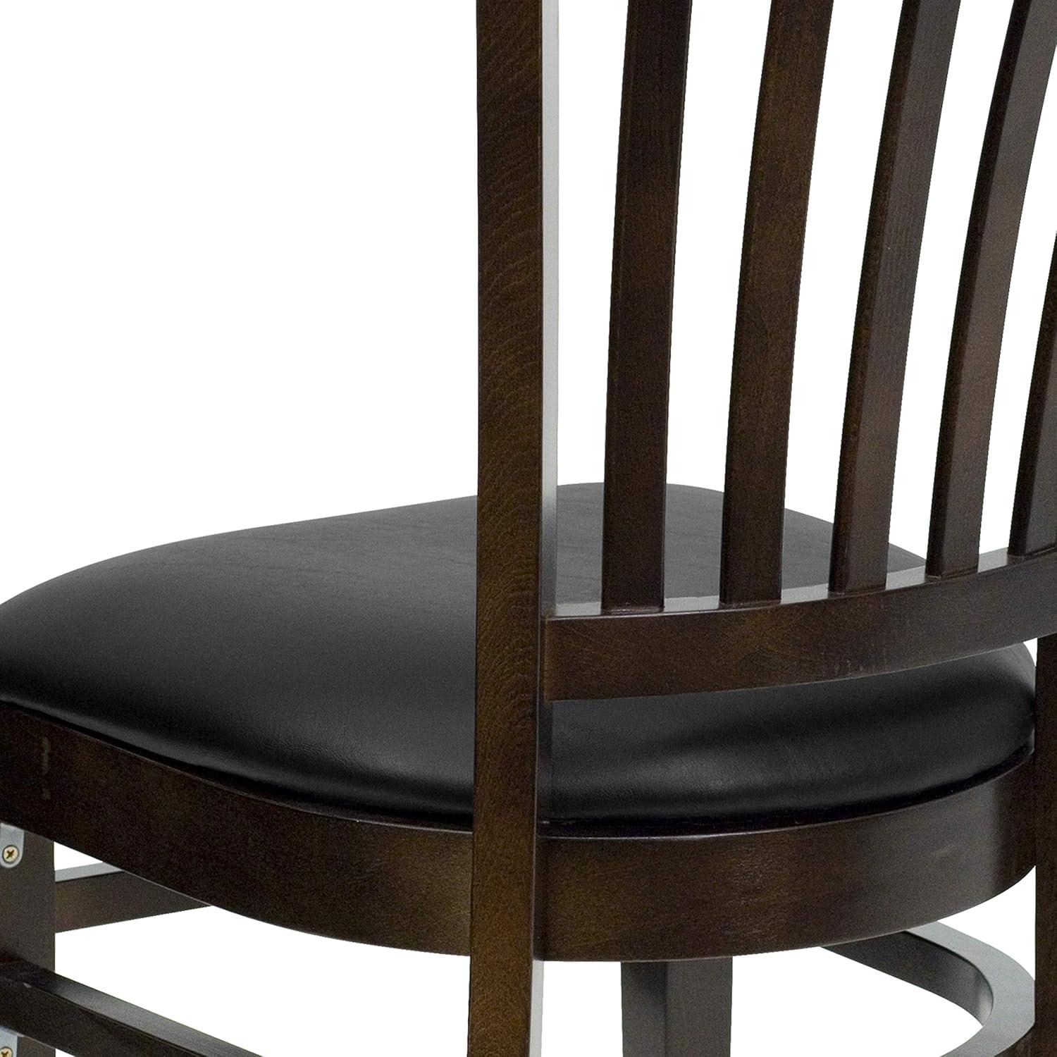 imageFlash Furniture HERCULES Series Vertical Slat Back Walnut Wood Restaurant ChairBlack Vinyl SeatWalnut Wood Frame