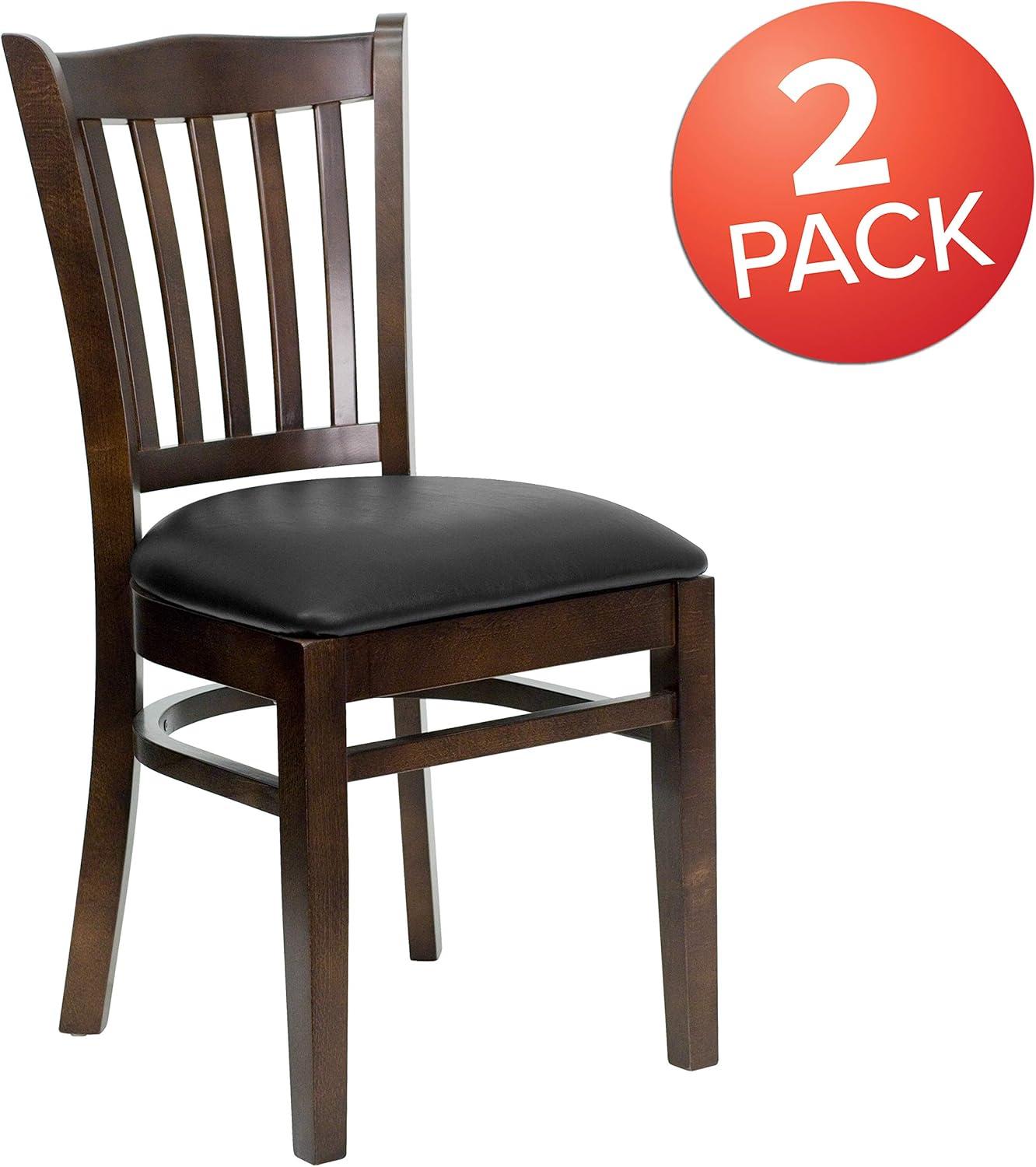 imageFlash Furniture HERCULES Series Vertical Slat Back Walnut Wood Restaurant ChairBlack Vinyl SeatWalnut Wood Frame