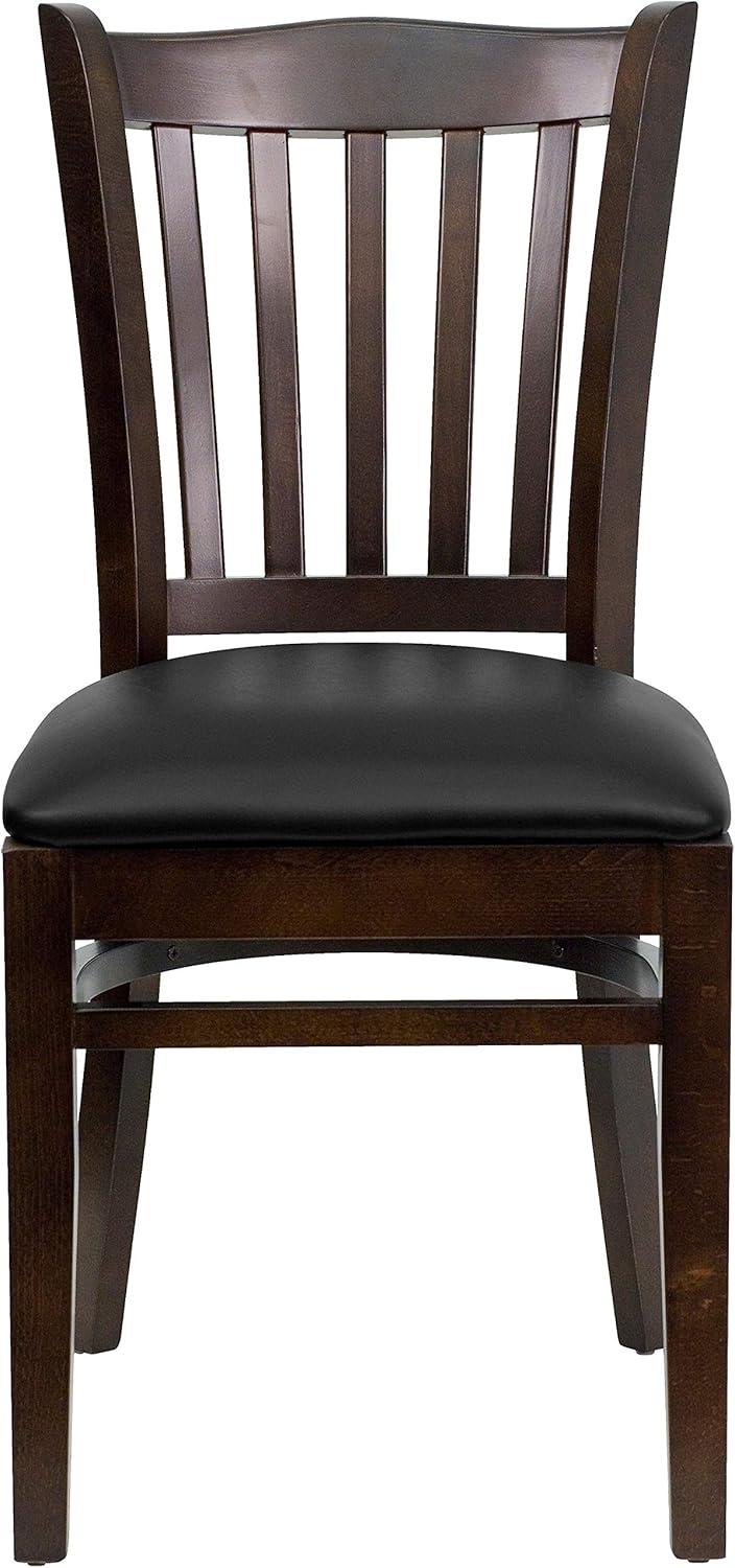 imageFlash Furniture HERCULES Series Vertical Slat Back Walnut Wood Restaurant ChairBlack Vinyl SeatWalnut Wood Frame