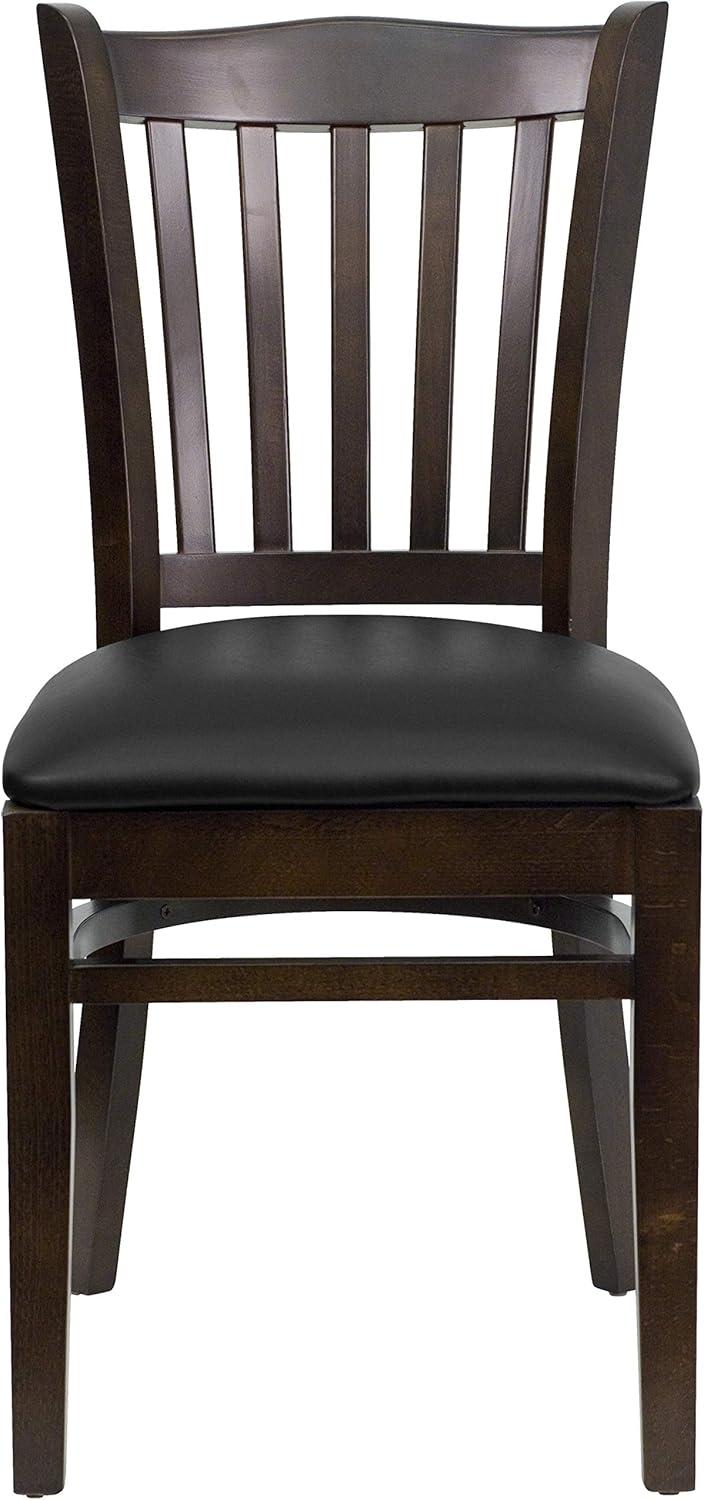 imageFlash Furniture HERCULES Series Vertical Slat Back Walnut Wood Restaurant ChairBlack Vinyl SeatWalnut Wood Frame