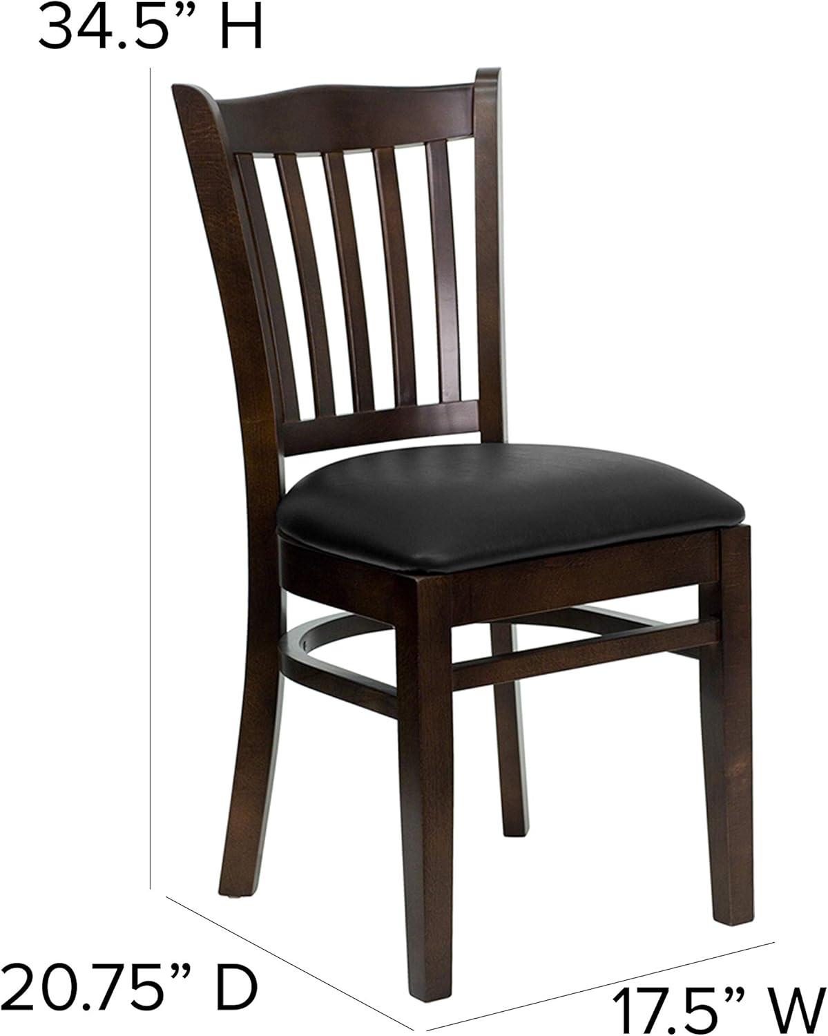 imageFlash Furniture HERCULES Series Vertical Slat Back Walnut Wood Restaurant ChairBlack Vinyl SeatWalnut Wood Frame