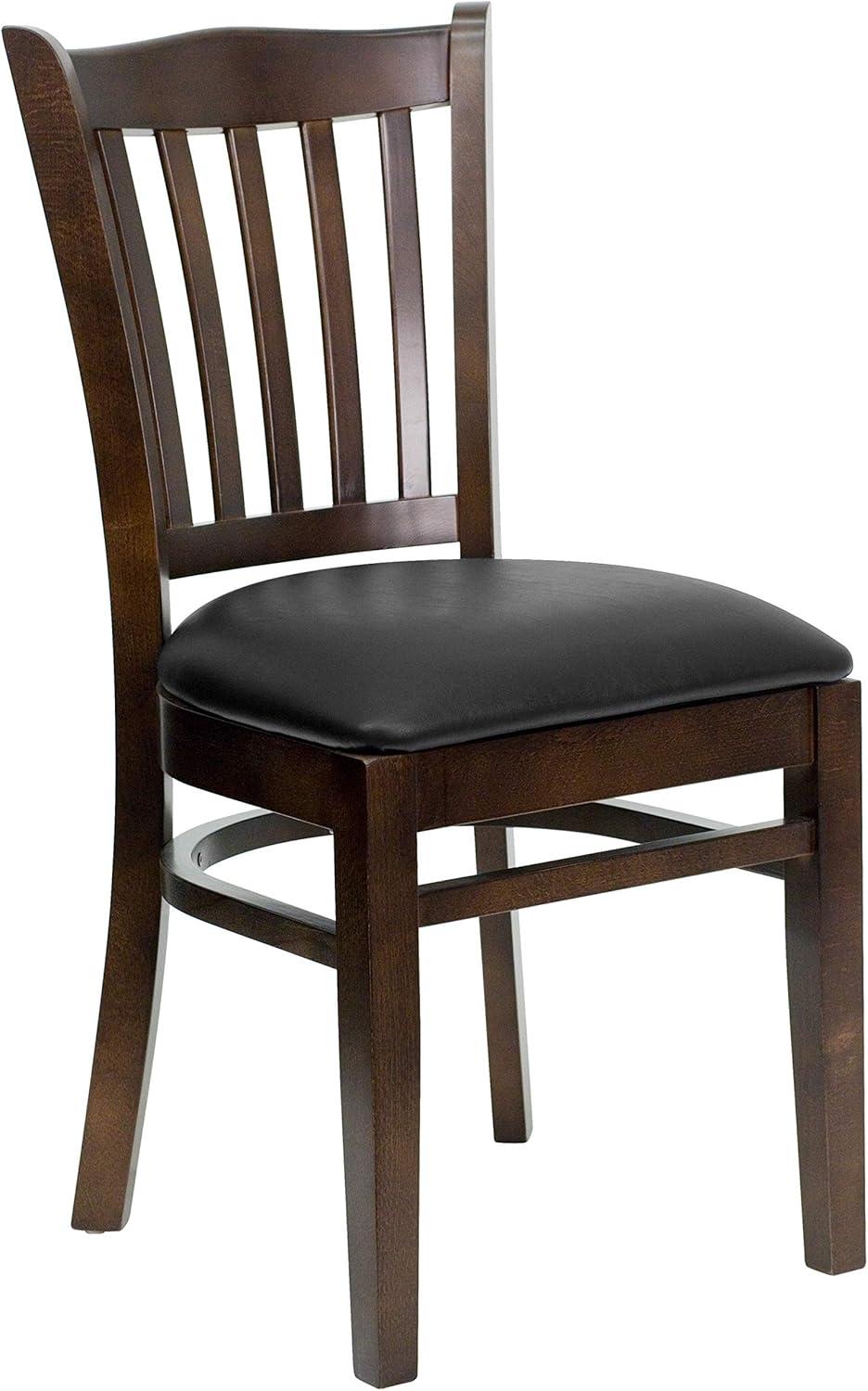 imageFlash Furniture HERCULES Series Vertical Slat Back Walnut Wood Restaurant ChairBlack Vinyl SeatWalnut Wood Frame