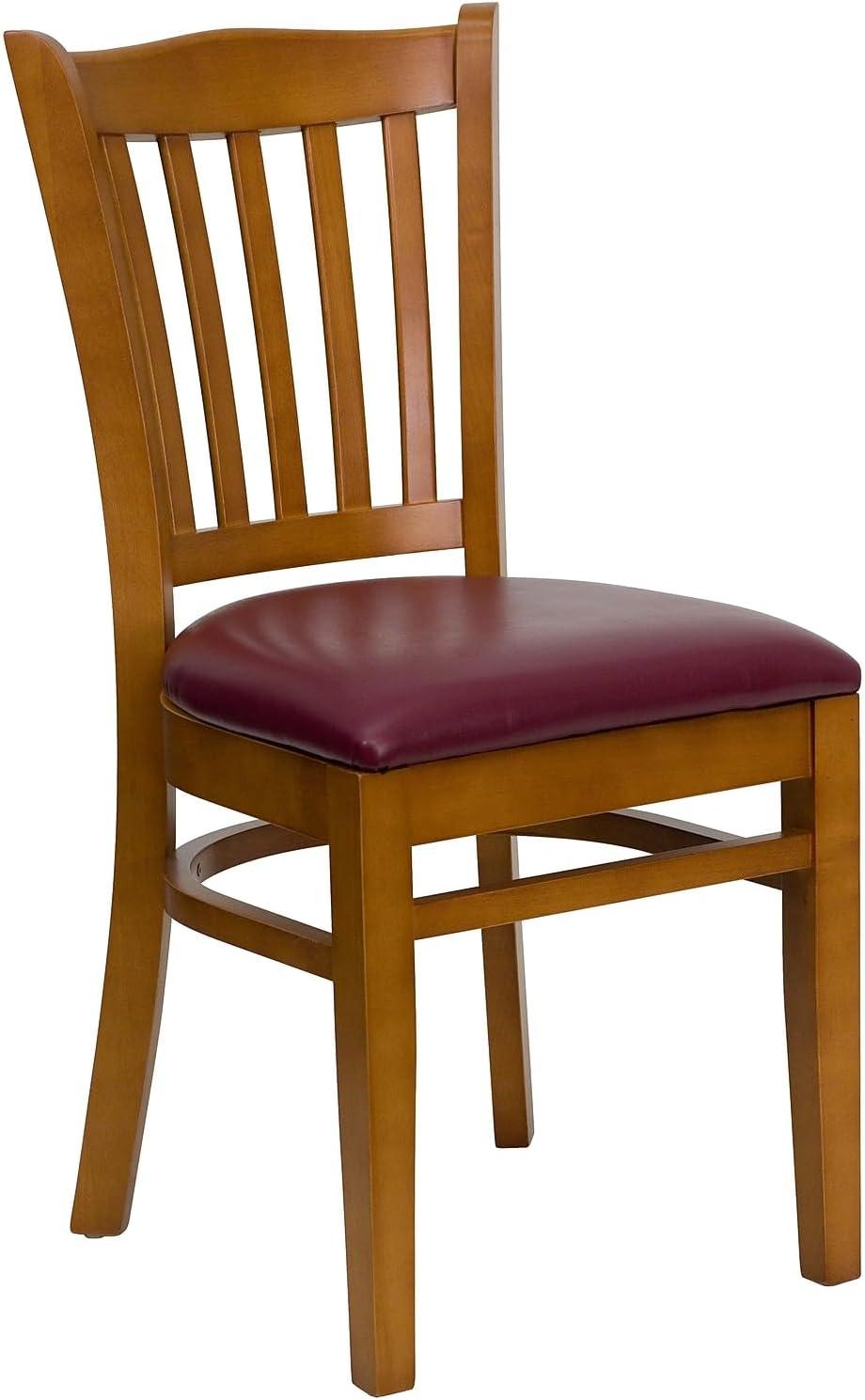 imageFlash Furniture HERCULES Series Vertical Slat Back Walnut Wood Restaurant ChairBurgundy Vinyl SeatCherry Wood Frame