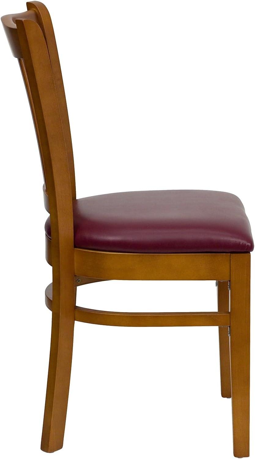imageFlash Furniture HERCULES Series Vertical Slat Back Walnut Wood Restaurant ChairBurgundy Vinyl SeatCherry Wood Frame