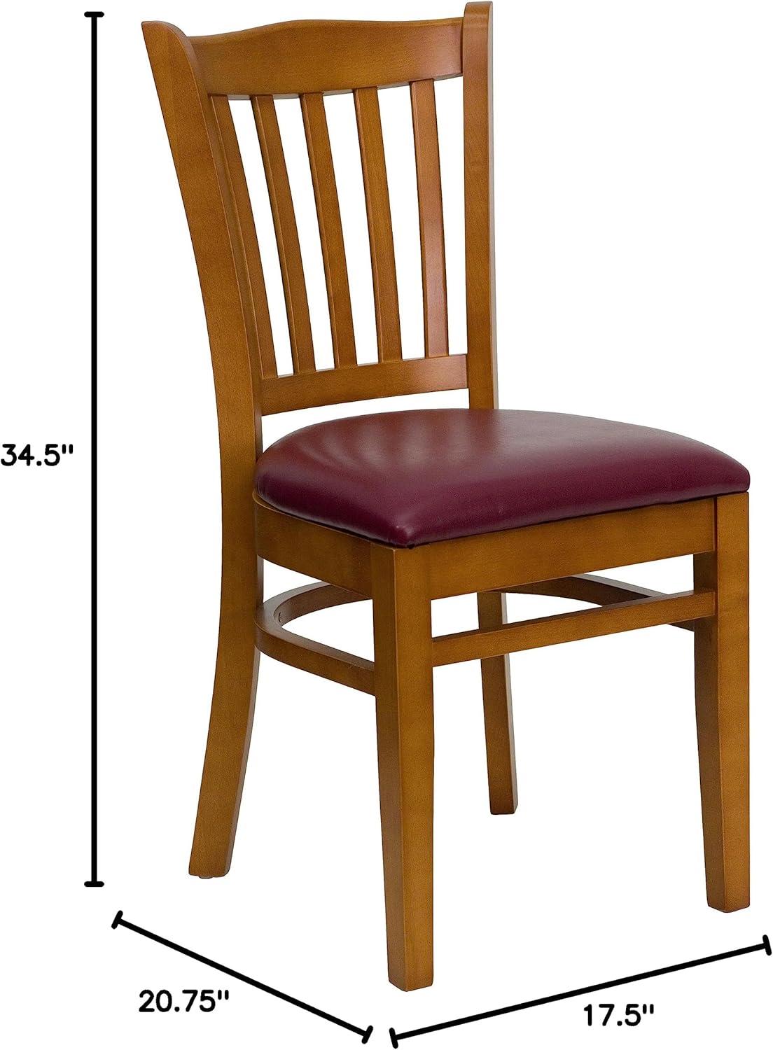 imageFlash Furniture HERCULES Series Vertical Slat Back Walnut Wood Restaurant ChairBurgundy Vinyl SeatCherry Wood Frame