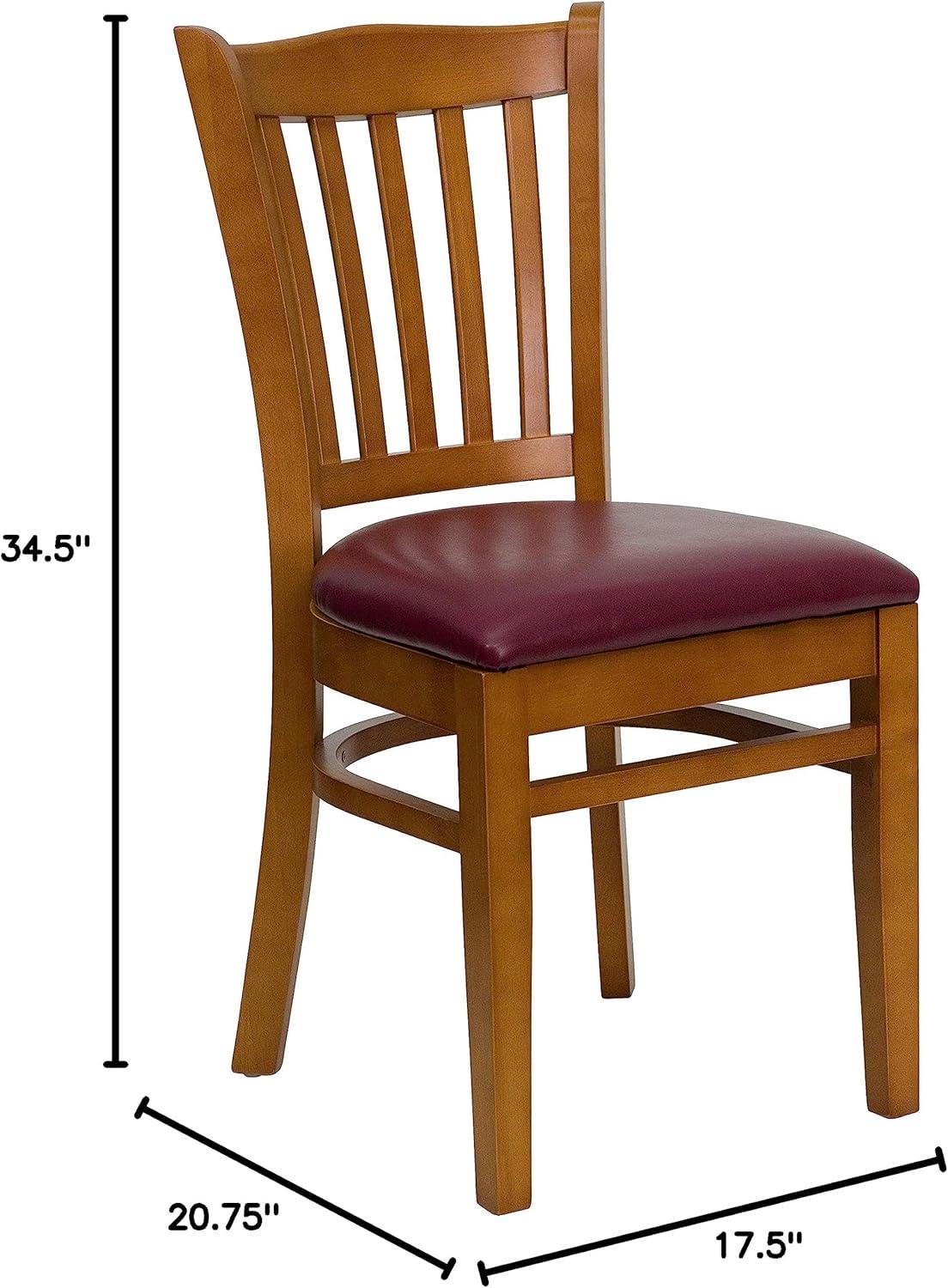 imageFlash Furniture HERCULES Series Vertical Slat Back Walnut Wood Restaurant ChairBurgundy Vinyl SeatCherry Wood Frame