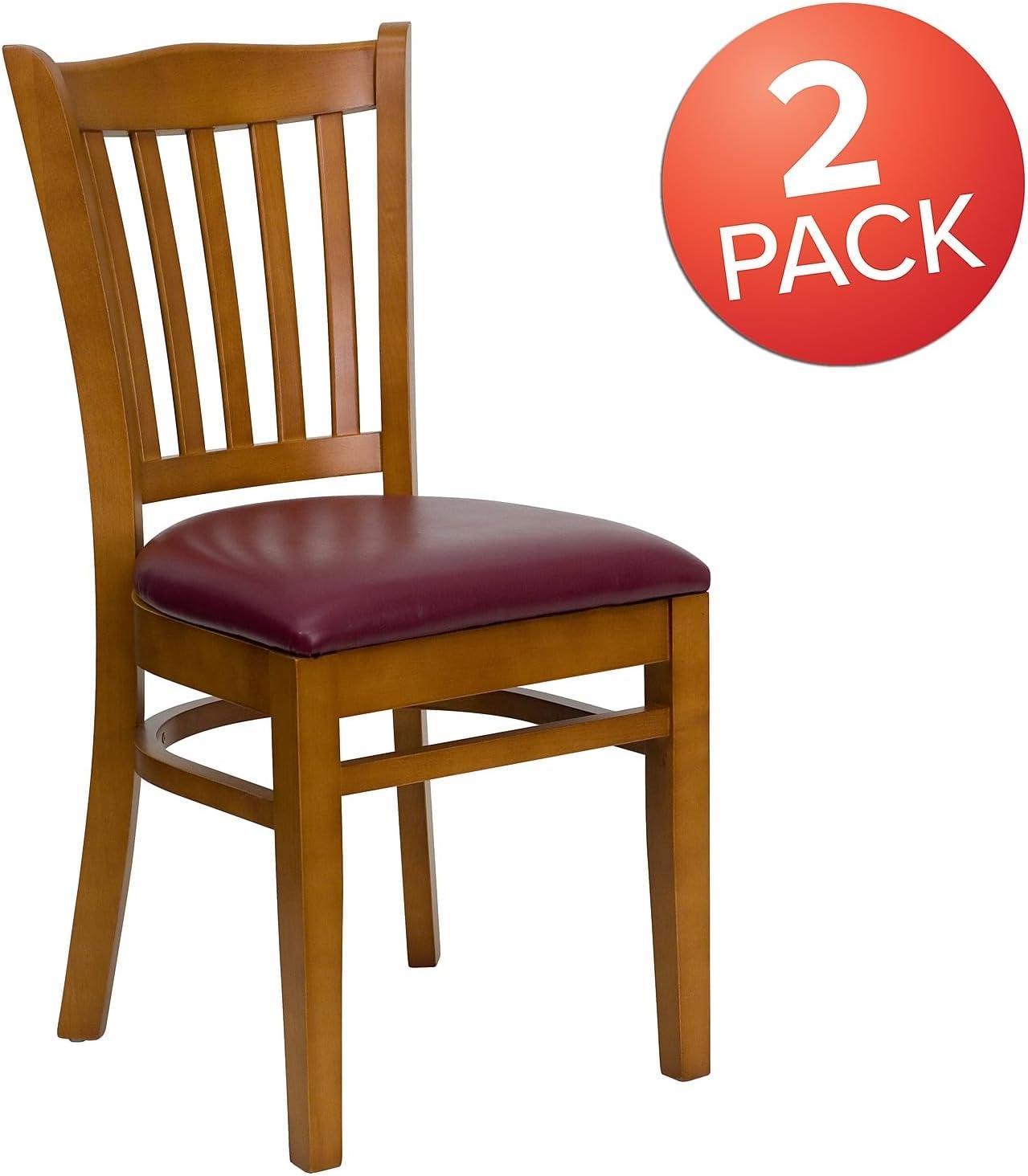 imageFlash Furniture HERCULES Series Vertical Slat Back Walnut Wood Restaurant ChairBurgundy Vinyl SeatCherry Wood Frame