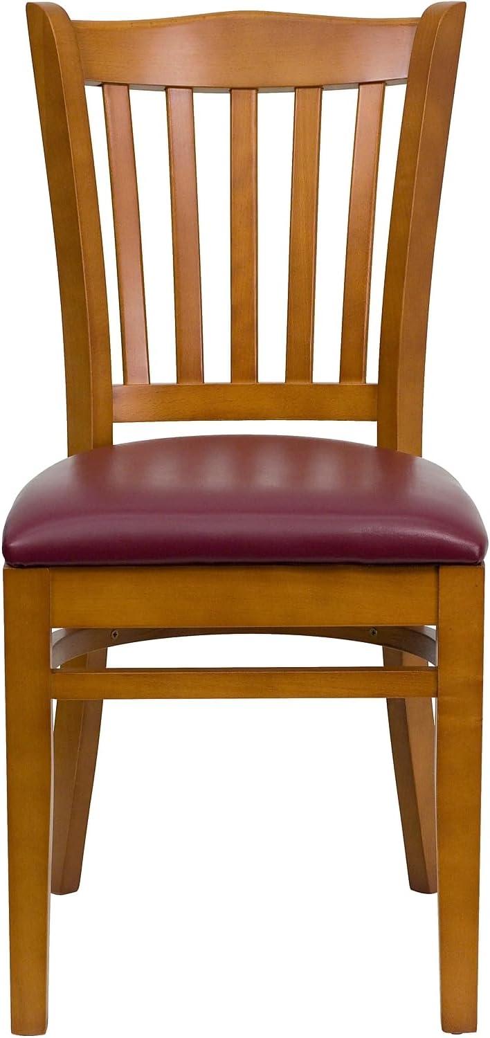 imageFlash Furniture HERCULES Series Vertical Slat Back Walnut Wood Restaurant ChairBurgundy Vinyl SeatCherry Wood Frame