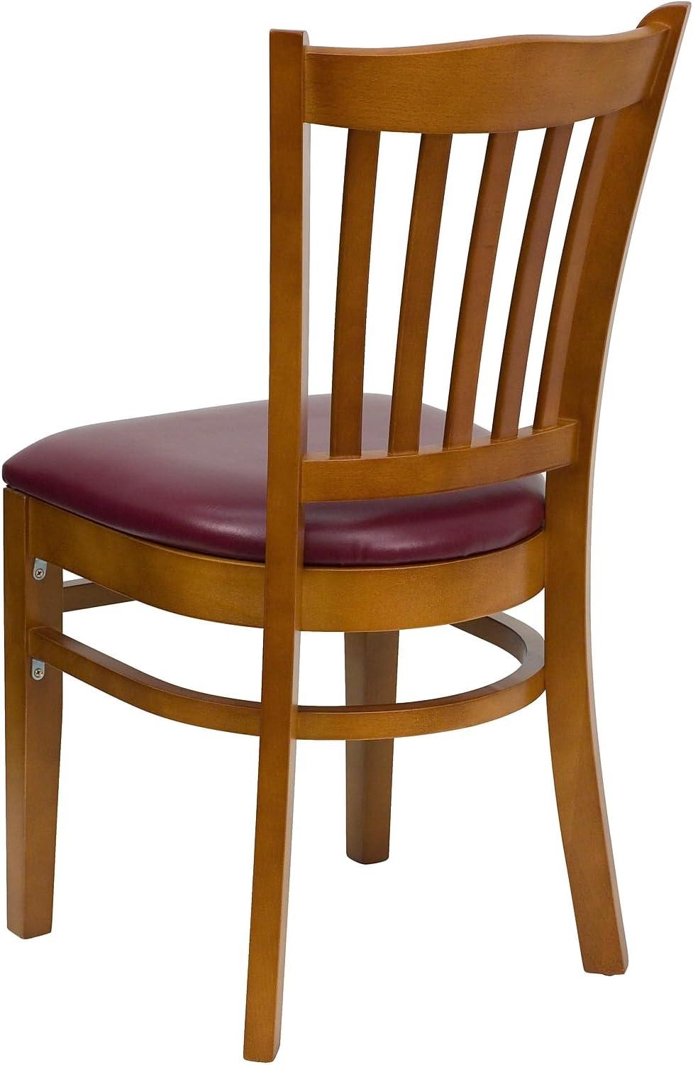 imageFlash Furniture HERCULES Series Vertical Slat Back Walnut Wood Restaurant ChairBurgundy Vinyl SeatCherry Wood Frame