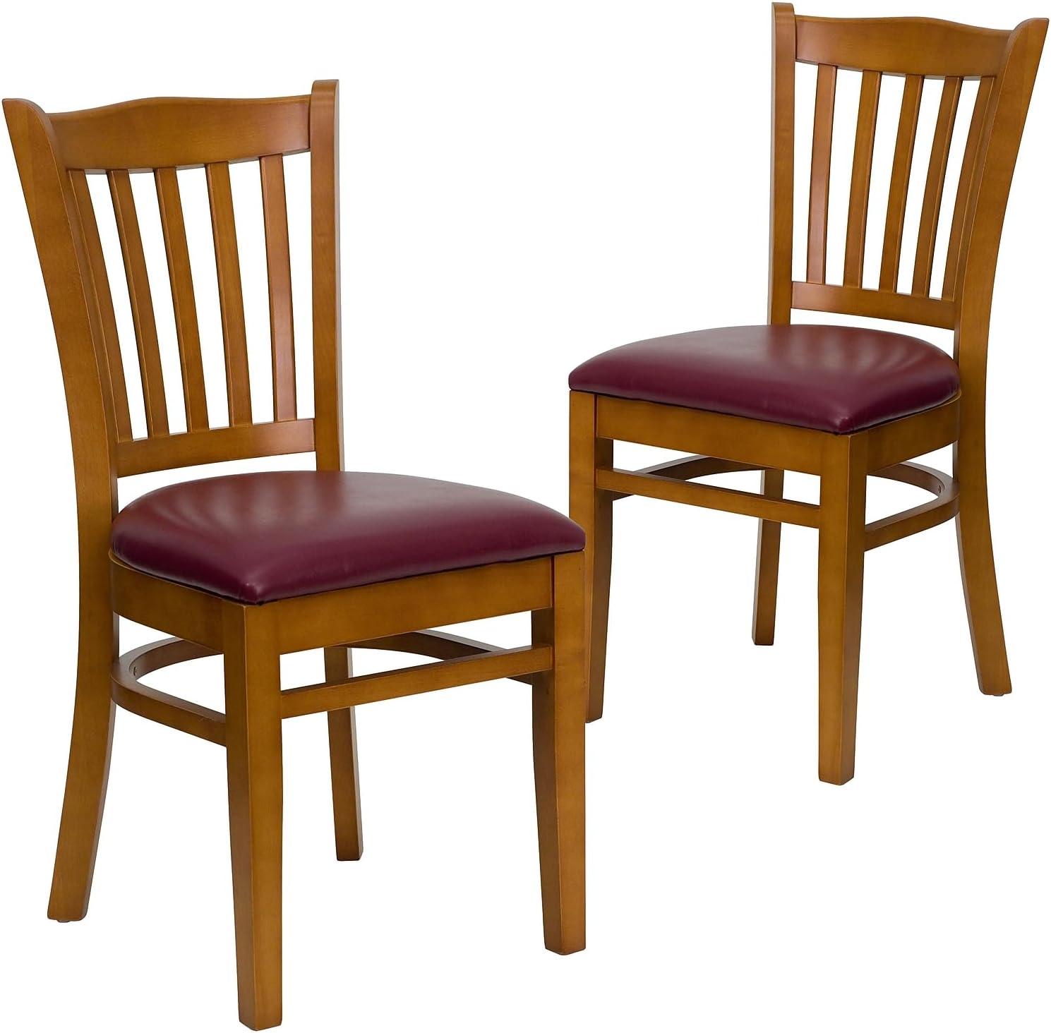 imageFlash Furniture HERCULES Series Vertical Slat Back Walnut Wood Restaurant ChairBurgundy Vinyl SeatCherry Wood Frame