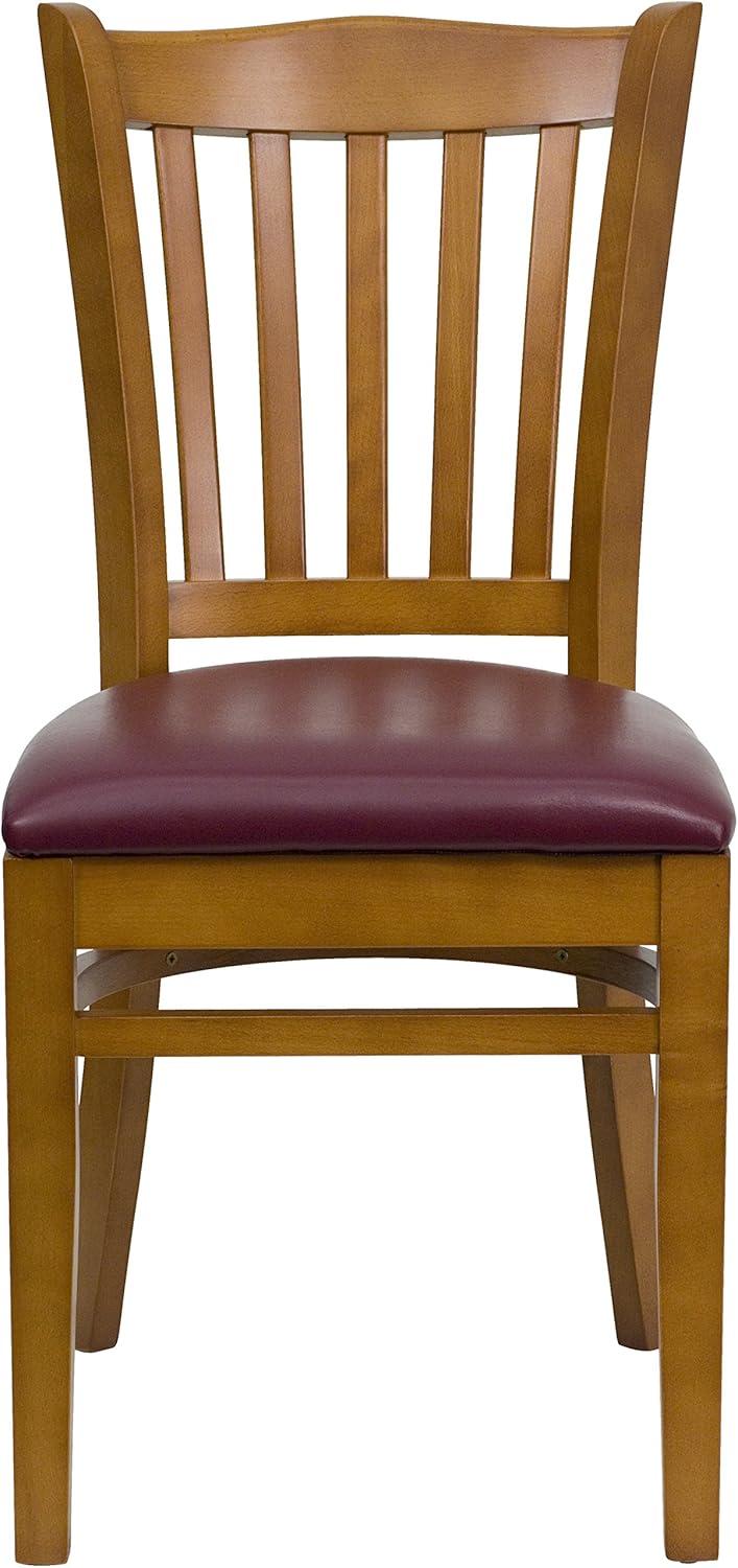 imageFlash Furniture HERCULES Series Vertical Slat Back Walnut Wood Restaurant ChairBurgundy Vinyl SeatCherry Wood Frame