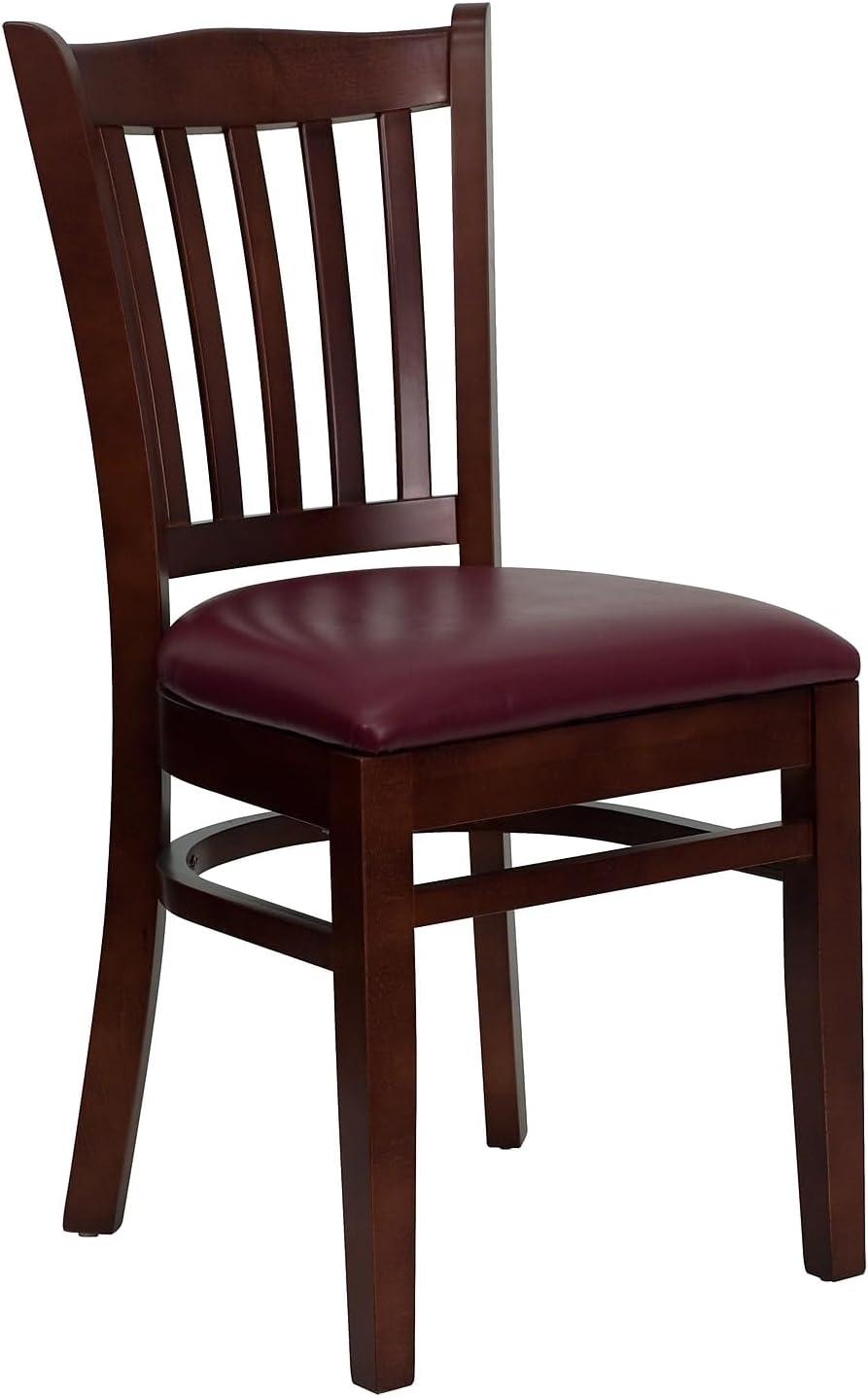 imageFlash Furniture HERCULES Series Vertical Slat Back Walnut Wood Restaurant ChairBurgundy Vinyl SeatMahogany Wood Frame