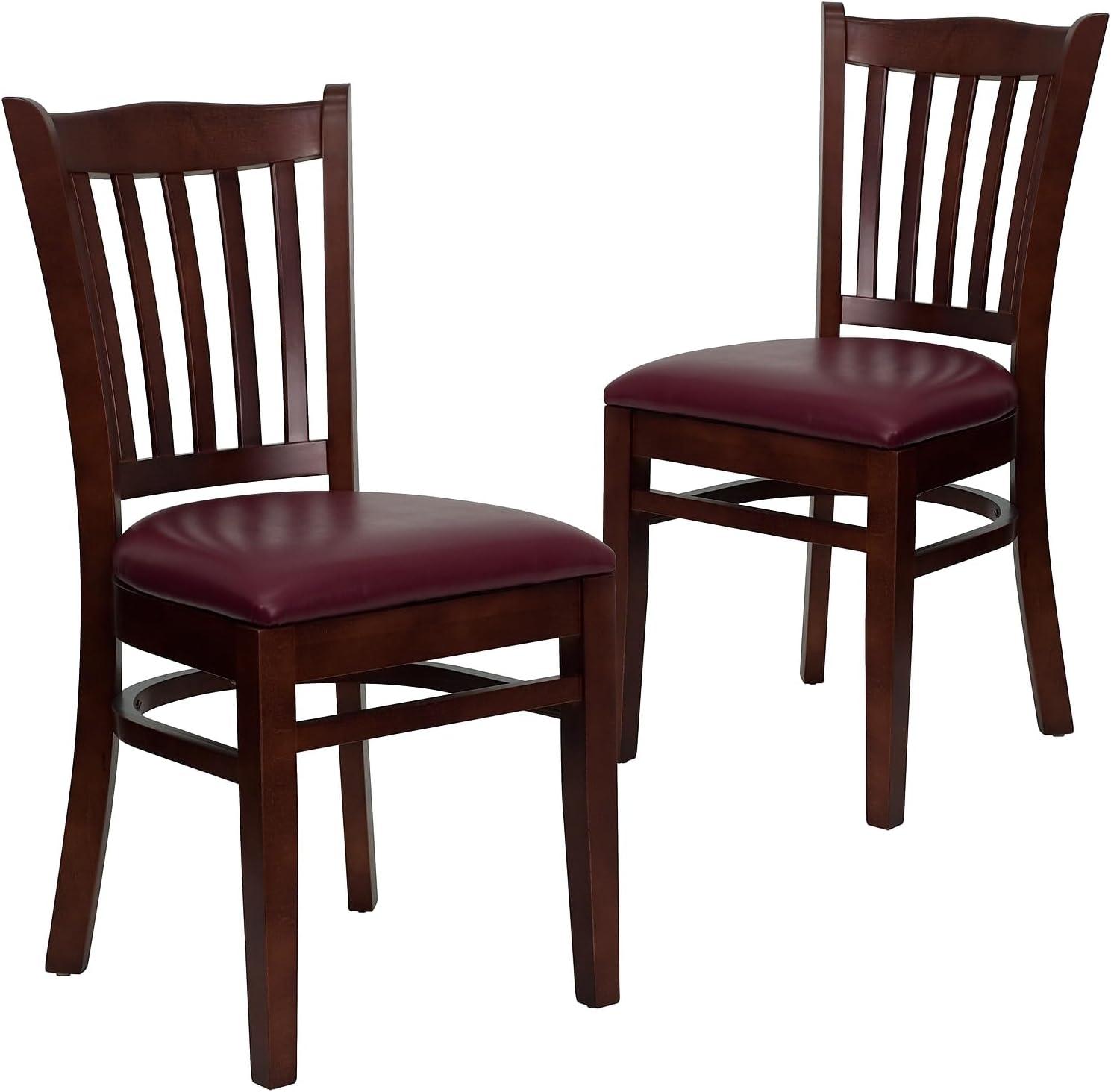 imageFlash Furniture HERCULES Series Vertical Slat Back Walnut Wood Restaurant ChairBurgundy Vinyl SeatMahogany Wood Frame