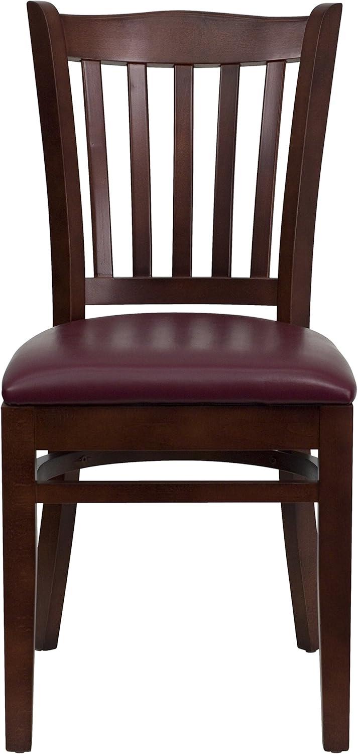 imageFlash Furniture HERCULES Series Vertical Slat Back Walnut Wood Restaurant ChairBurgundy Vinyl SeatMahogany Wood Frame