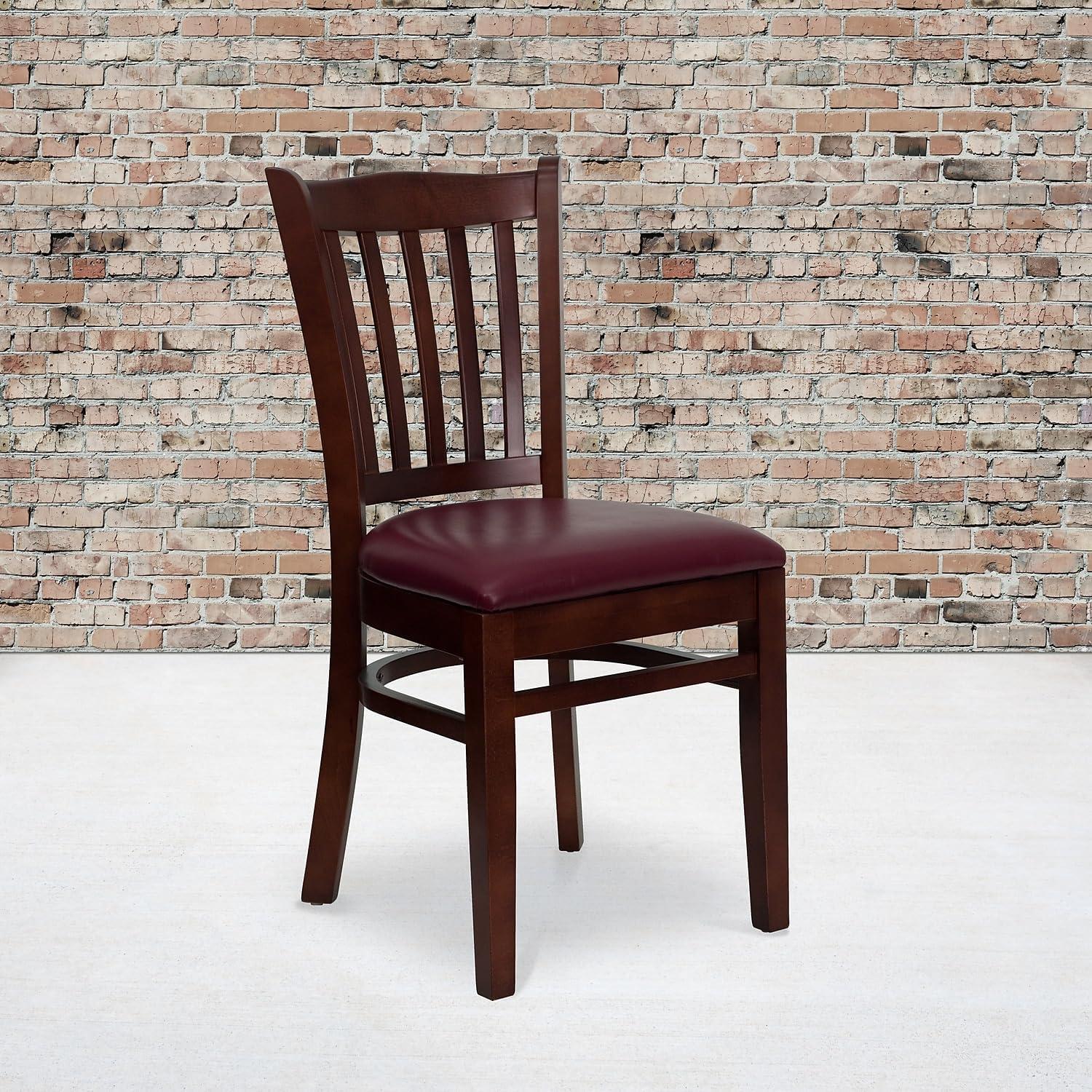 imageFlash Furniture HERCULES Series Vertical Slat Back Walnut Wood Restaurant ChairBurgundy Vinyl SeatMahogany Wood Frame