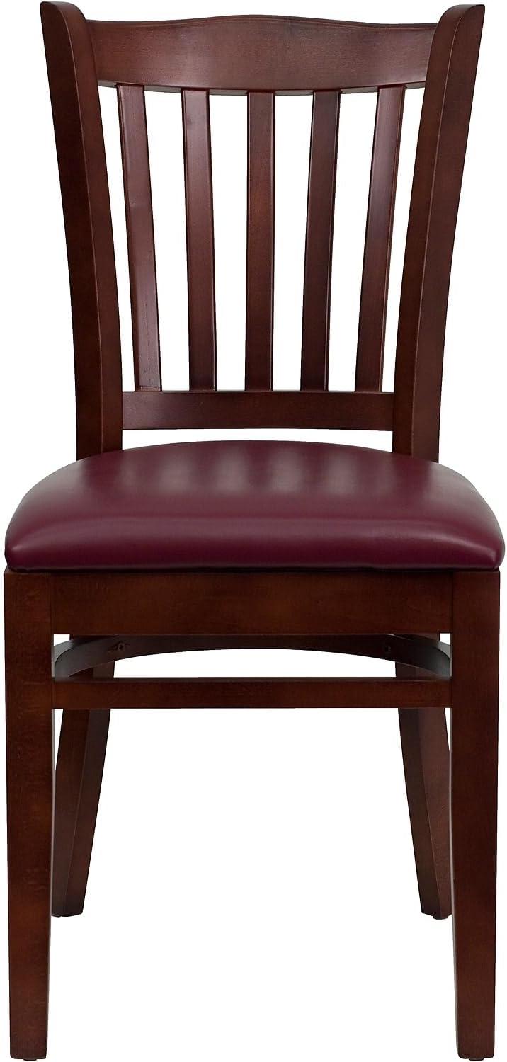 imageFlash Furniture HERCULES Series Vertical Slat Back Walnut Wood Restaurant ChairBurgundy Vinyl SeatMahogany Wood Frame