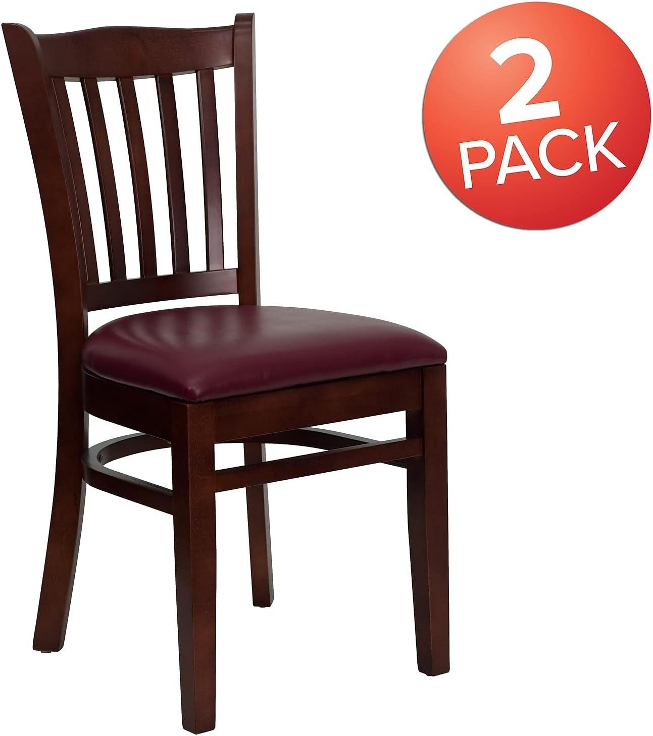 imageFlash Furniture HERCULES Series Vertical Slat Back Walnut Wood Restaurant ChairBurgundy Vinyl SeatMahogany Wood Frame