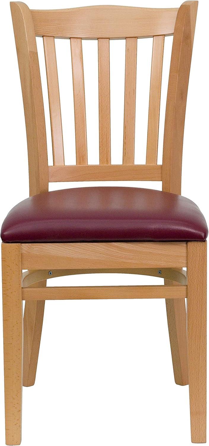 imageFlash Furniture HERCULES Series Vertical Slat Back Walnut Wood Restaurant ChairBurgundy Vinyl SeatNatural Wood Frame