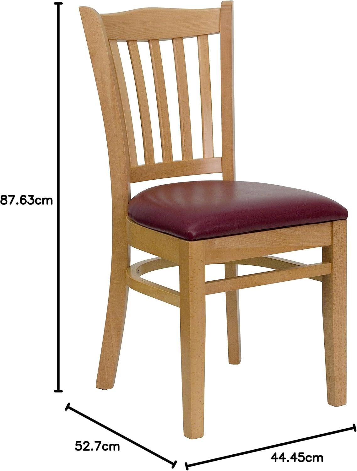 imageFlash Furniture HERCULES Series Vertical Slat Back Walnut Wood Restaurant ChairBurgundy Vinyl SeatNatural Wood Frame