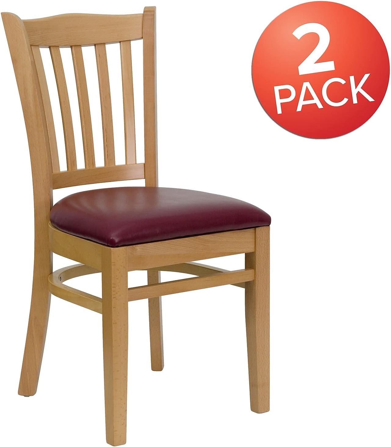 imageFlash Furniture HERCULES Series Vertical Slat Back Walnut Wood Restaurant ChairBurgundy Vinyl SeatNatural Wood Frame