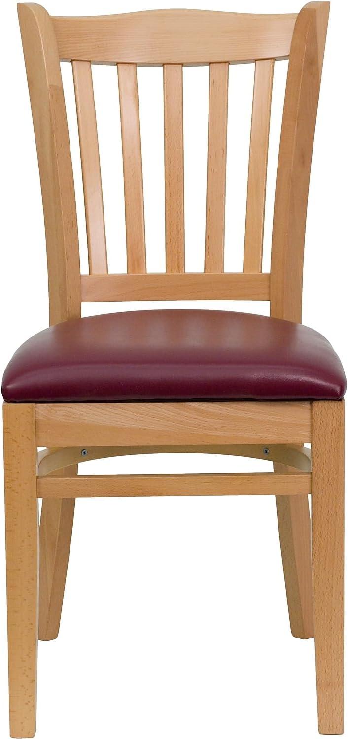 imageFlash Furniture HERCULES Series Vertical Slat Back Walnut Wood Restaurant ChairBurgundy Vinyl SeatNatural Wood Frame