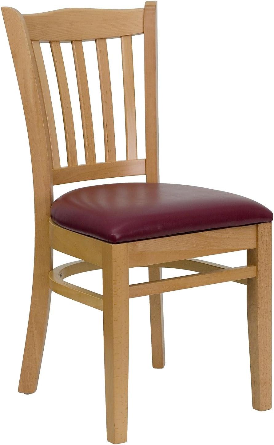 imageFlash Furniture HERCULES Series Vertical Slat Back Walnut Wood Restaurant ChairBurgundy Vinyl SeatNatural Wood Frame