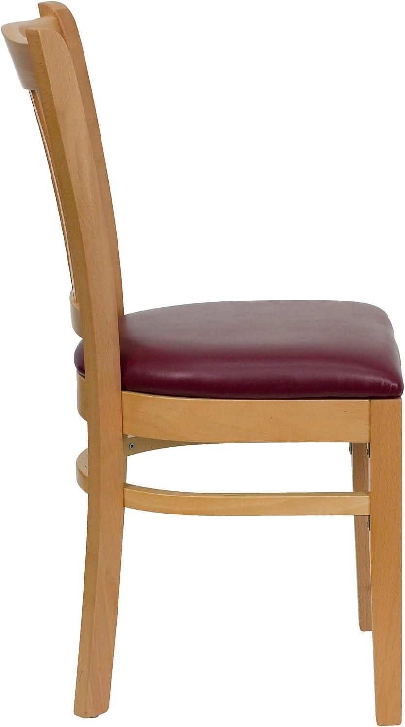imageFlash Furniture HERCULES Series Vertical Slat Back Walnut Wood Restaurant ChairBurgundy Vinyl SeatNatural Wood Frame